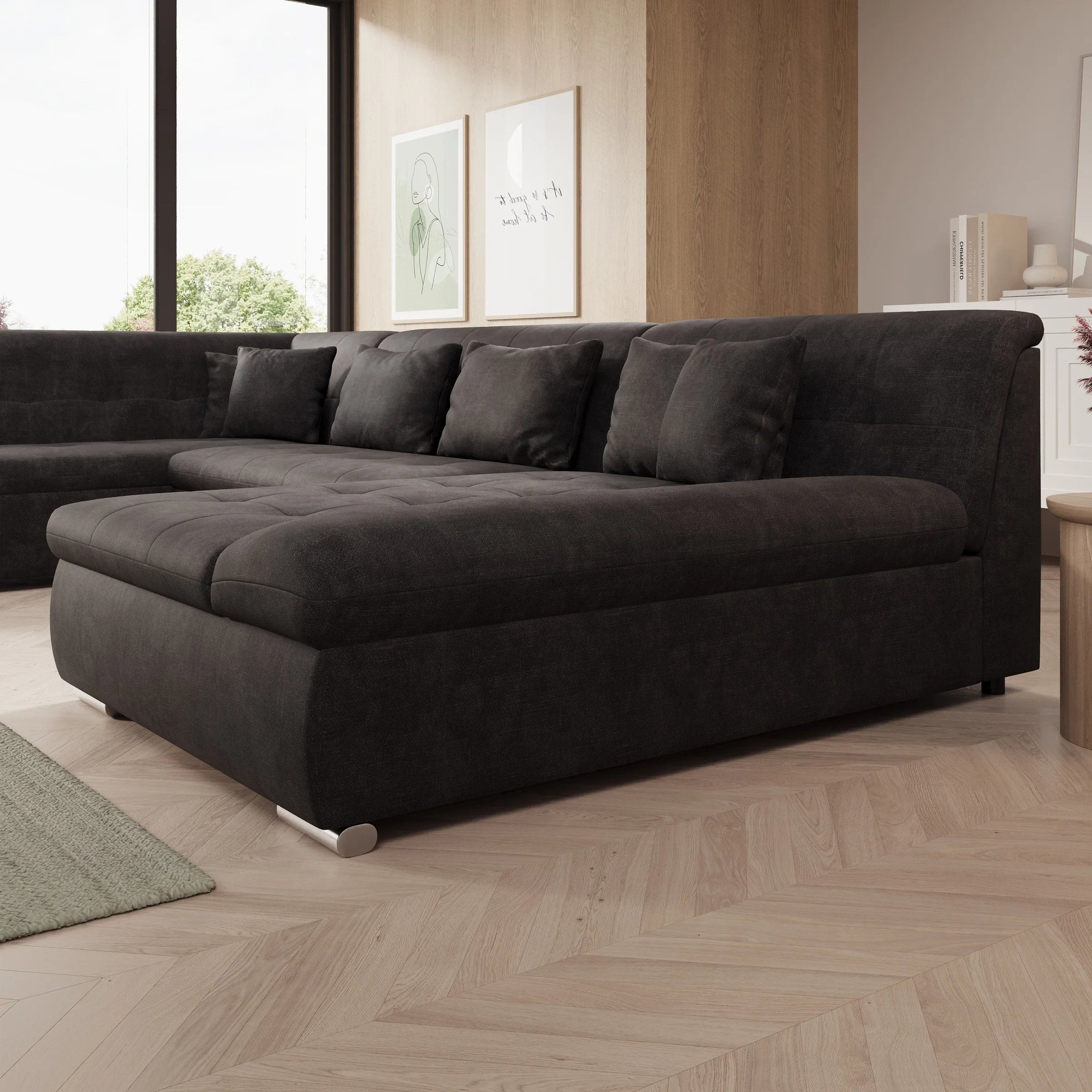 Alberta XL - Hoekbank 5-zits met slaapfunctie - Velvet zwart - Rechts - Image 5