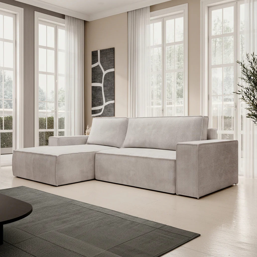 Foster - Hoekbank - Beige Ribstof - Links