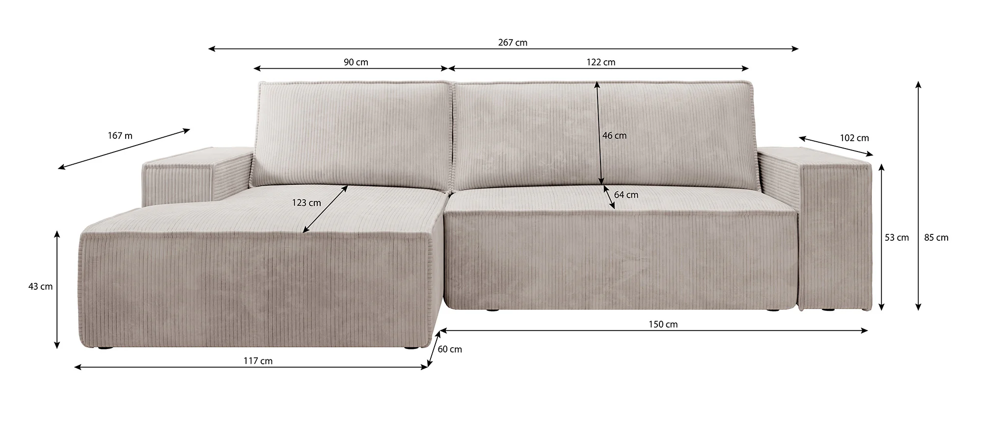 Foster - Hoekbank - Beige Ribstof - Links - Image 4