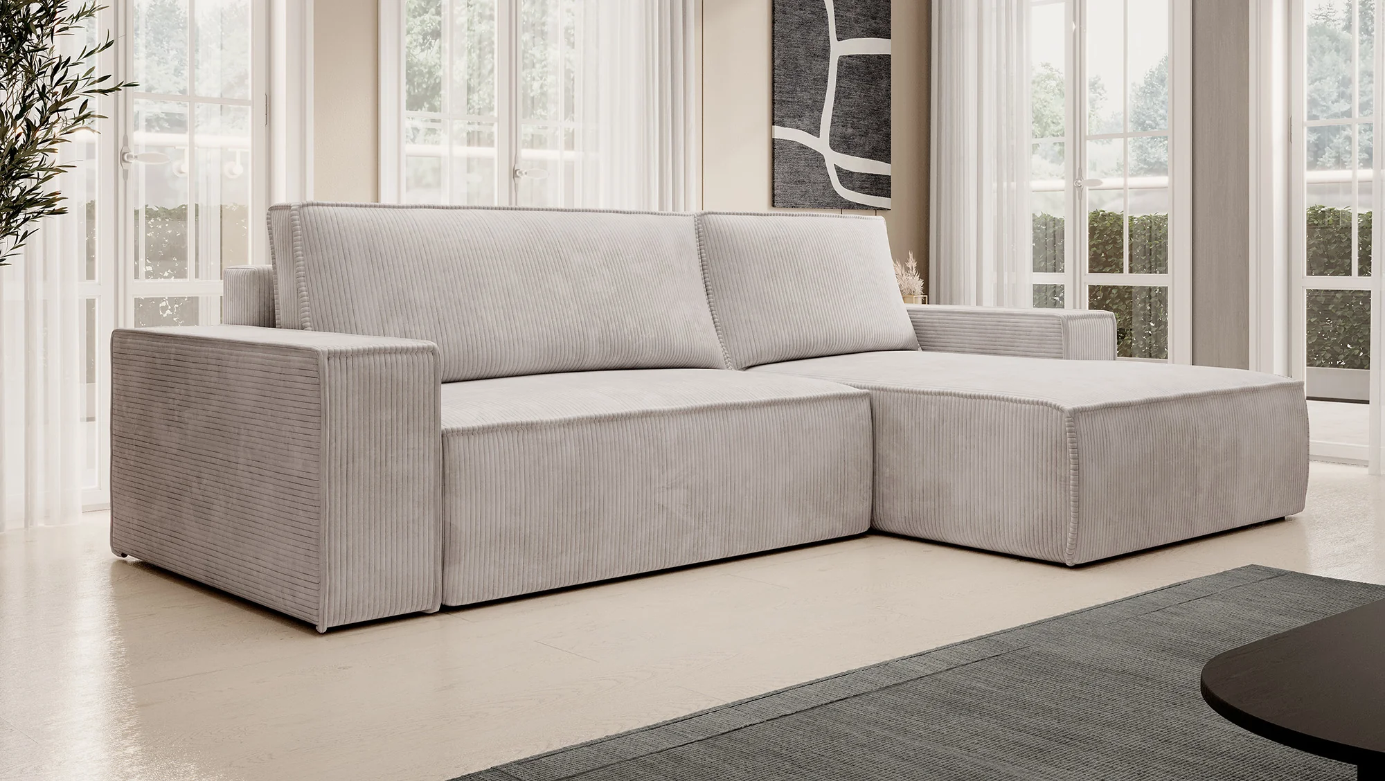 Foster - Hoekbank - Beige Ribstof - Rechts