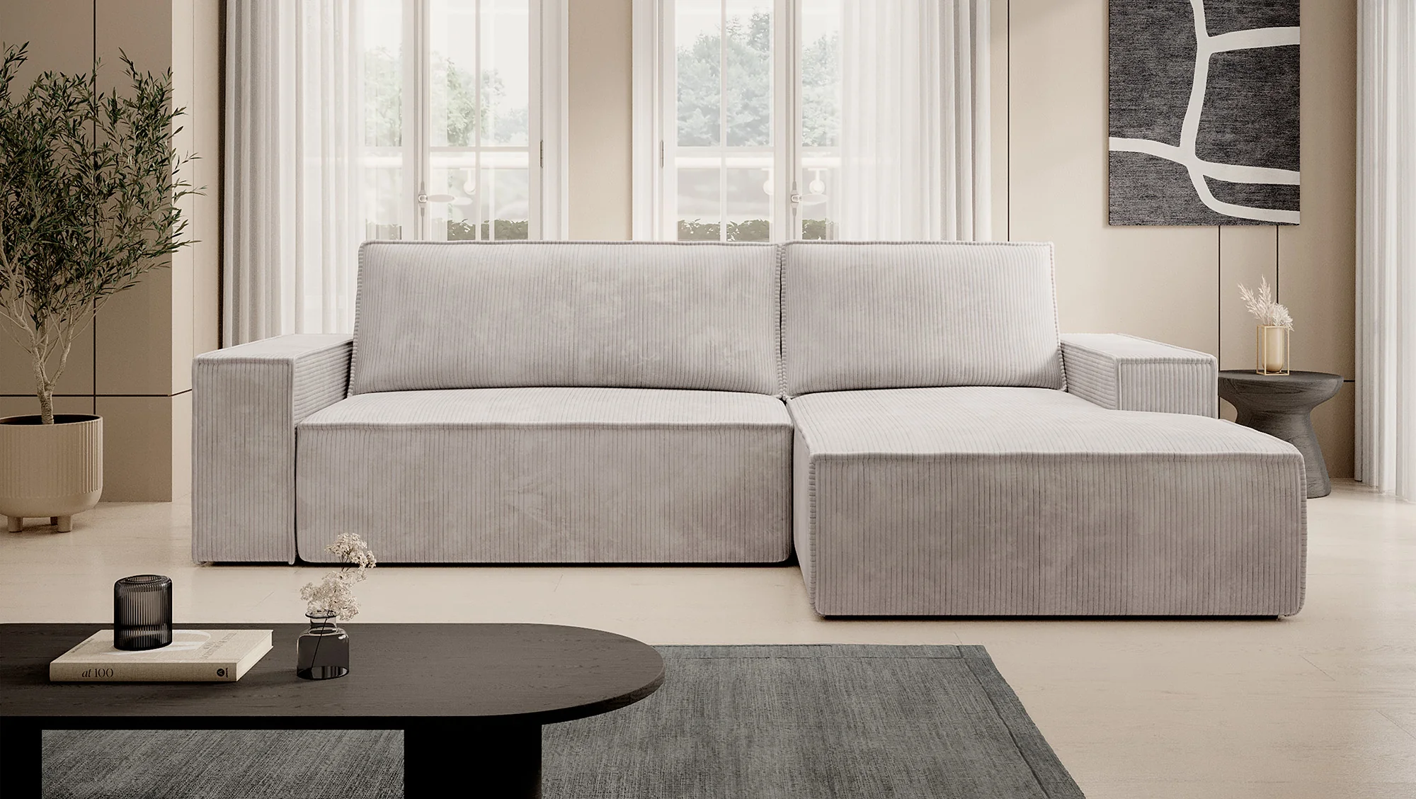 Foster - Hoekbank - Beige Ribstof - Rechts - Image 2
