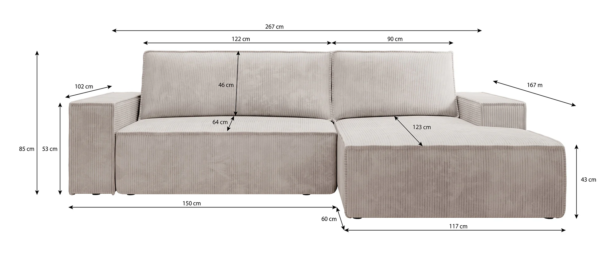 Foster - Hoekbank - Beige Ribstof - Rechts - Image 4