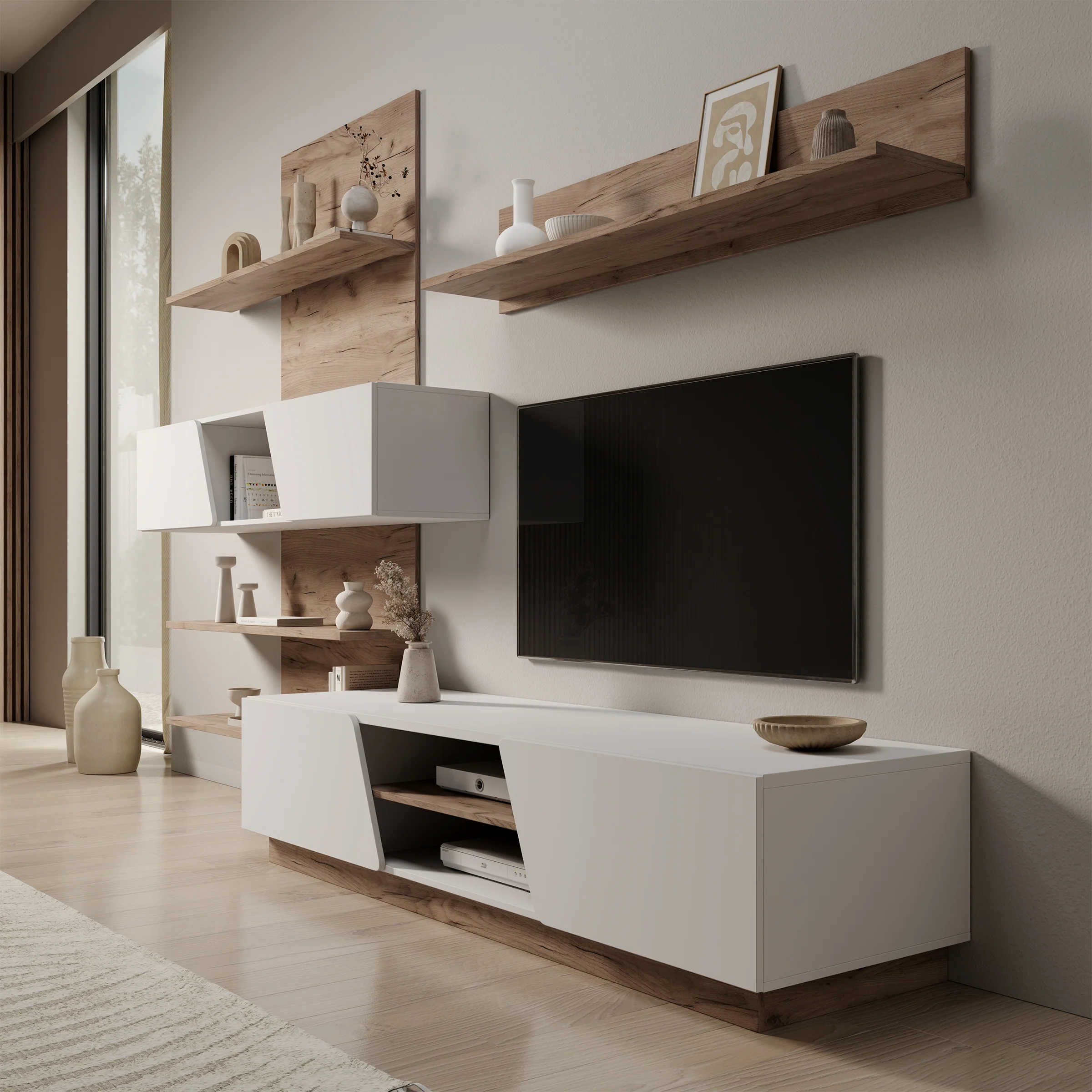 Huxley - Wandmeubel - Eikenpatroon/Wit - 296x52x203 cm - Image 4