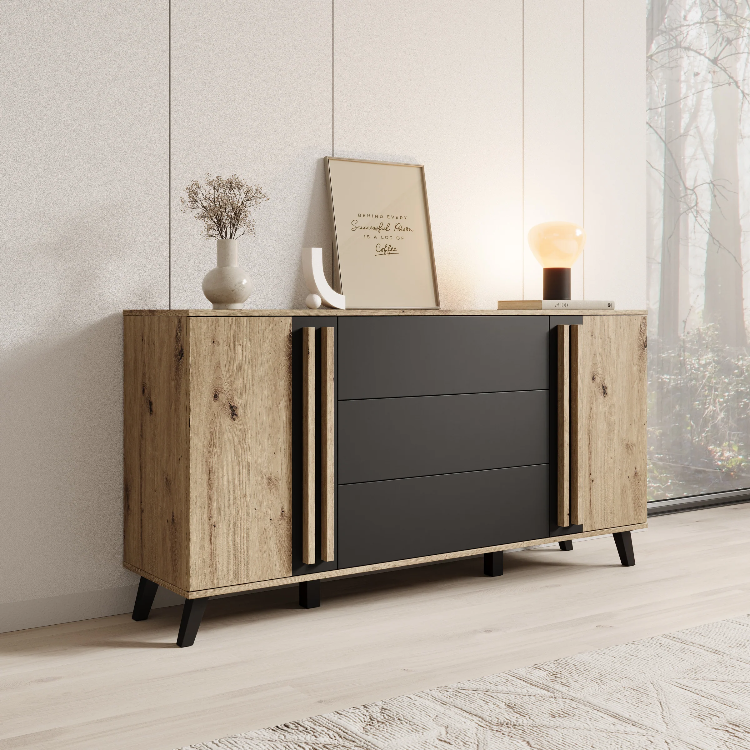 Hydra - Dressoir - Eiken/Zwart - 150x40x78 cm