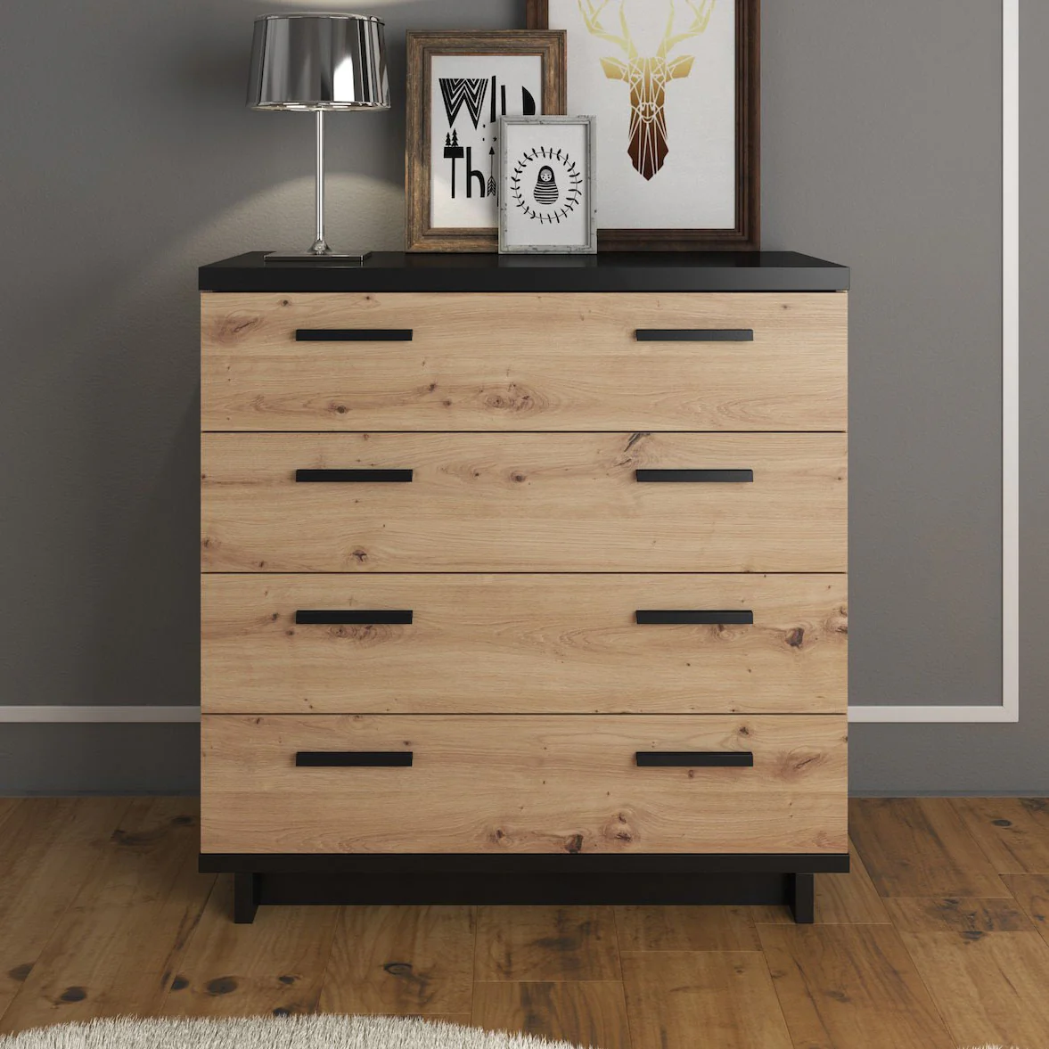 Incala - Ladekast - Eiken/zwart - 90x40x90 cm - Image 3