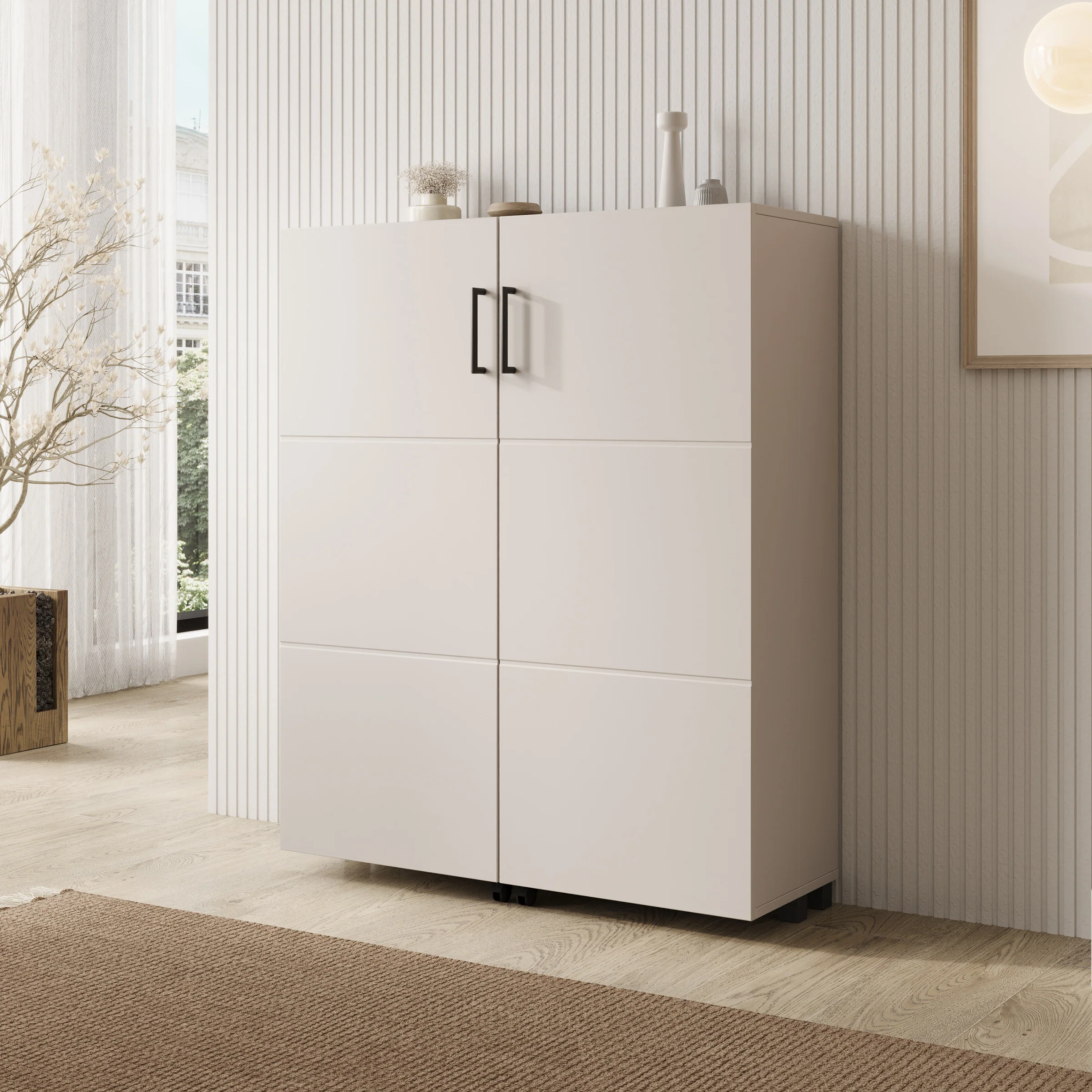 Inverly - Schoenenkast - Beige - 92x33x113 cm