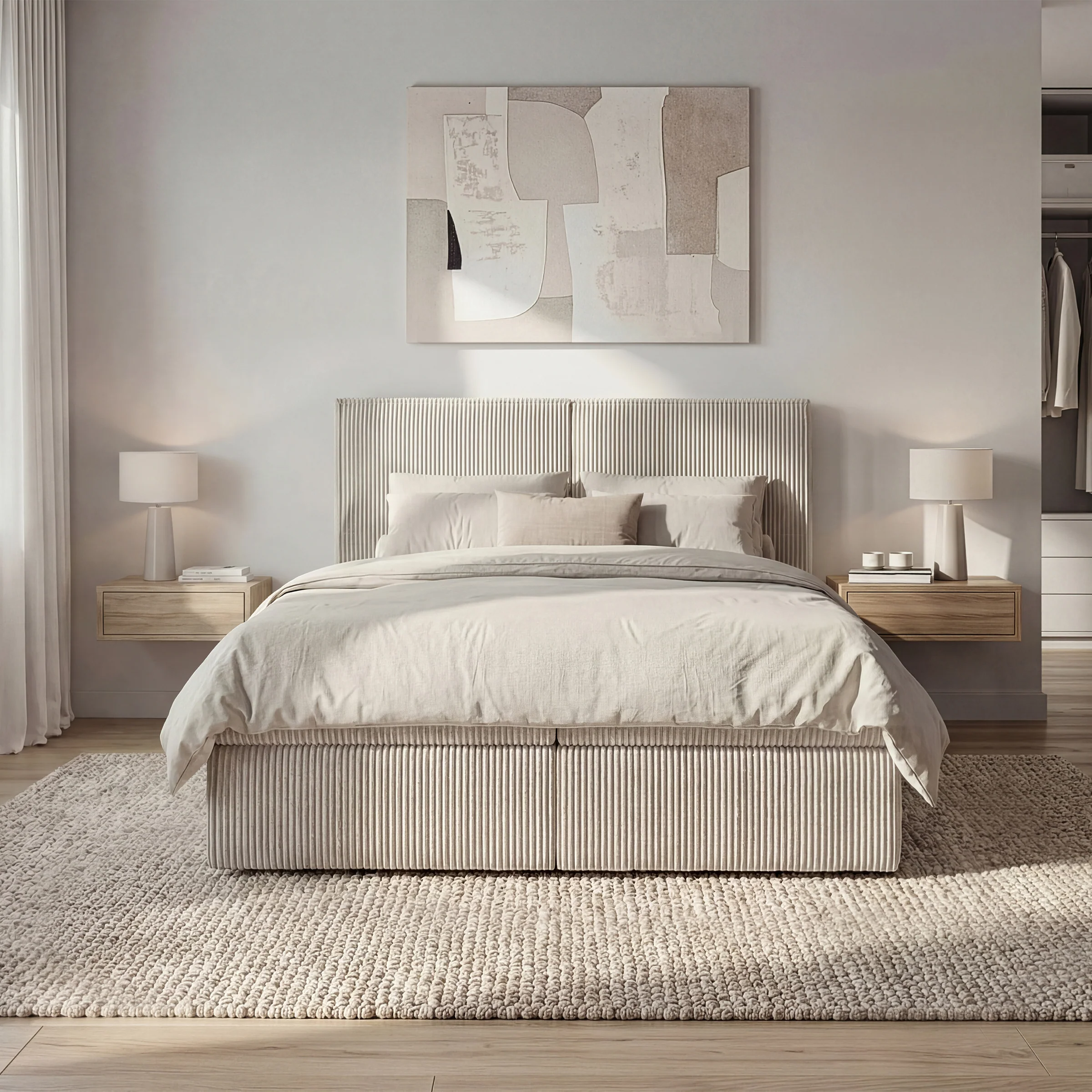Iro - Boxspring met opbergruimte - Ribstof beige - 140x200 cm - Image 3