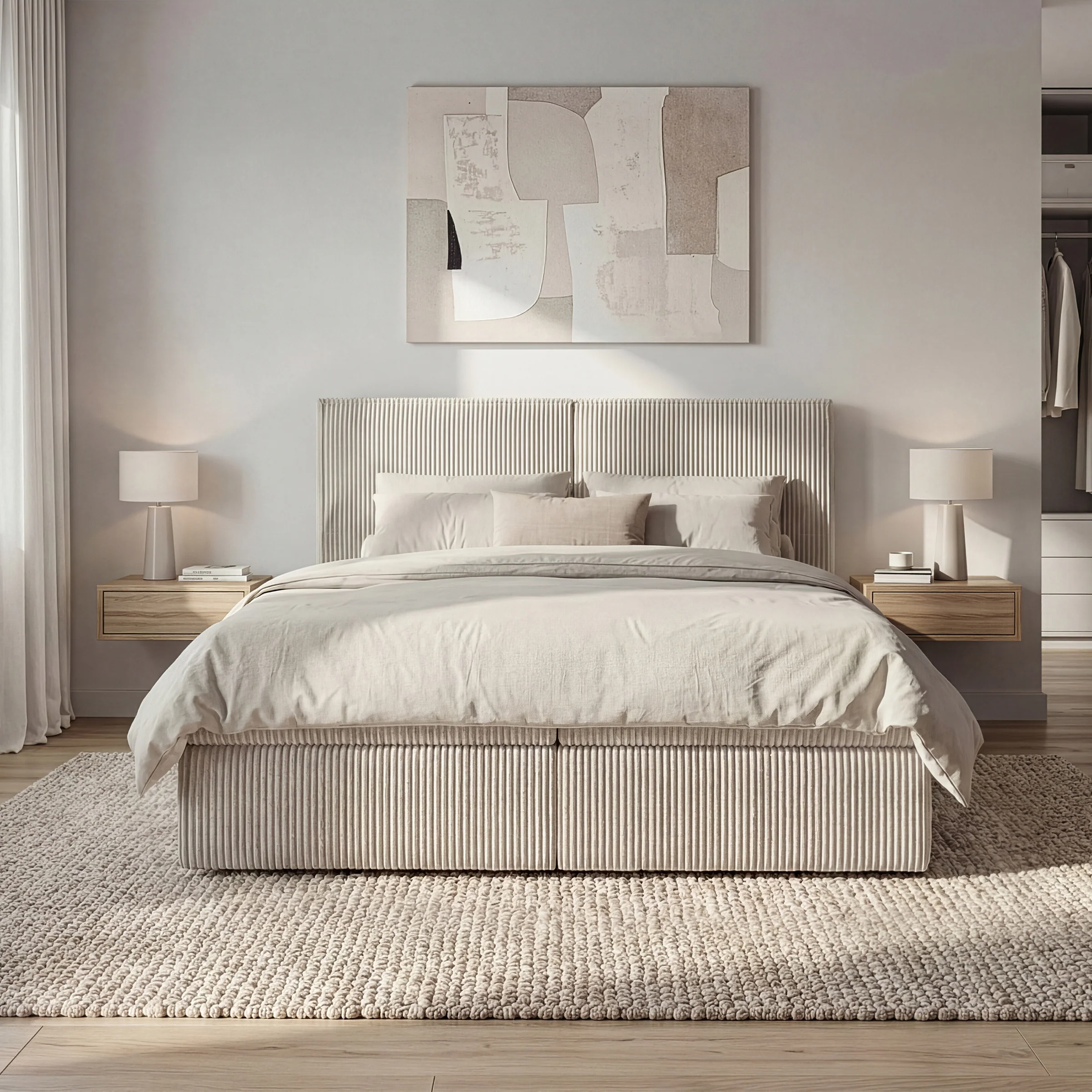 Iro - Boxspring met opbergruimte - Ribstof beige - 160x200 cm - Image 3