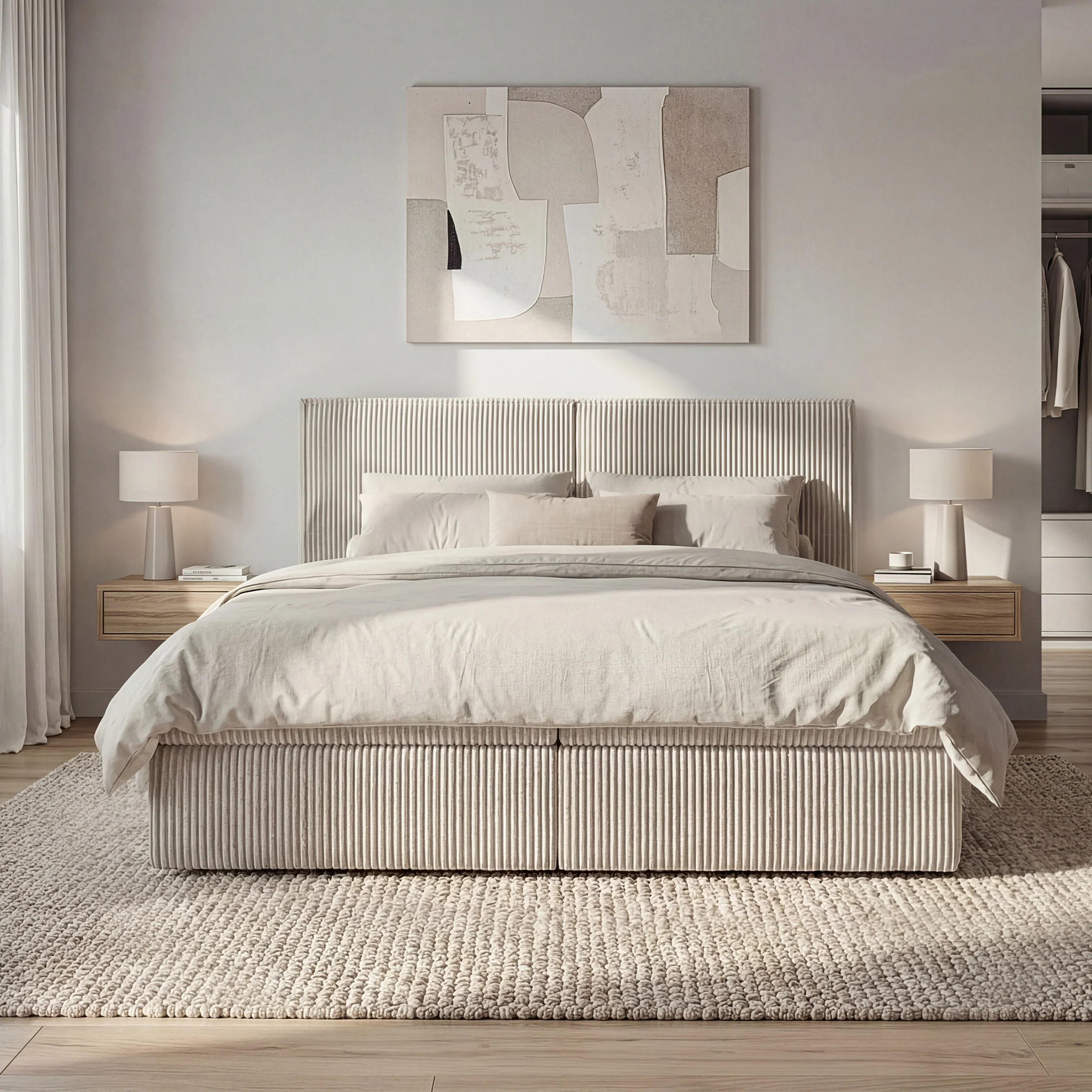 Iro - Boxspring met opbergruimte - Ribstof beige - 180x200 cm - Image 3