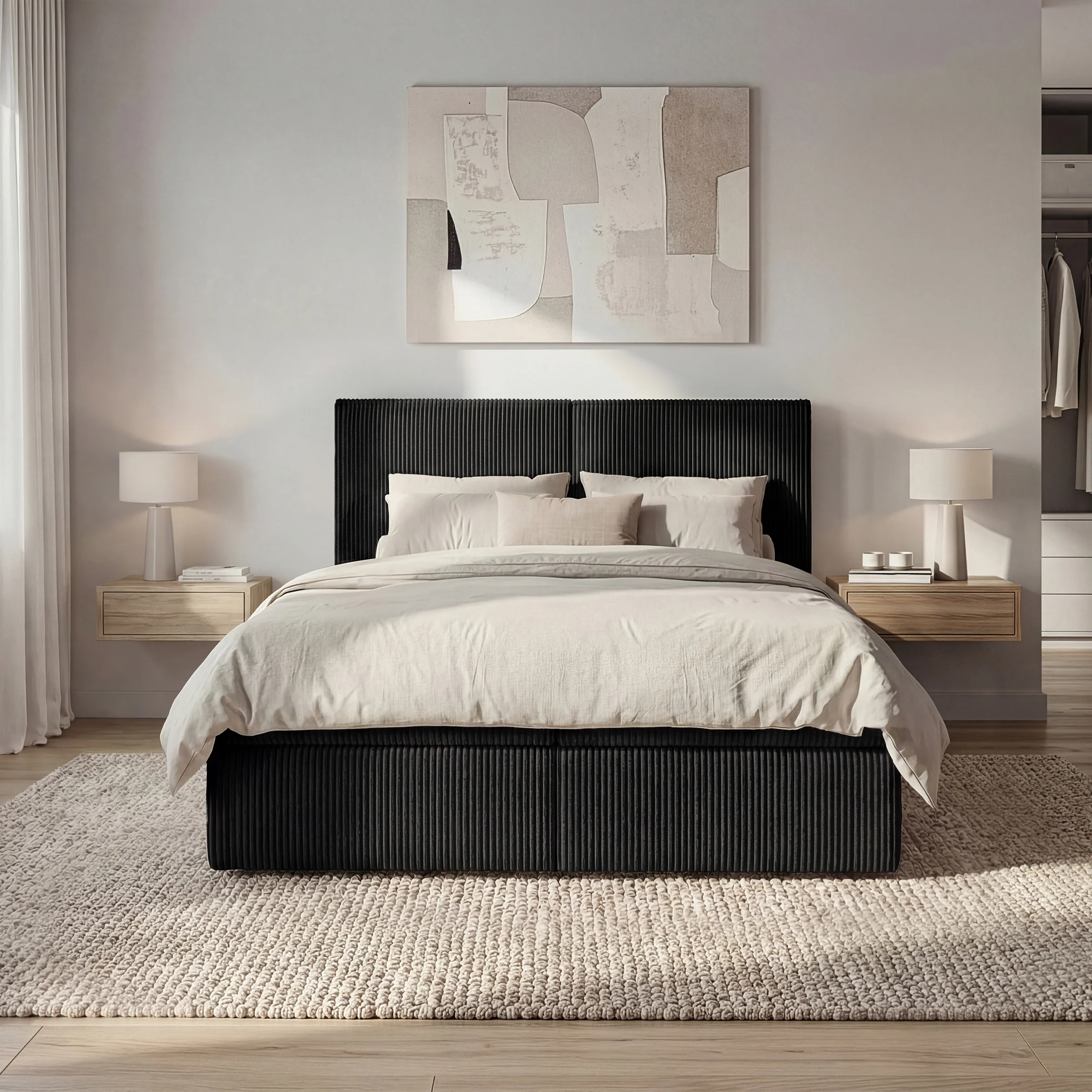 Iro - Boxspring met opbergruimte - Ribstof zwart - 140x200 cm - Image 3