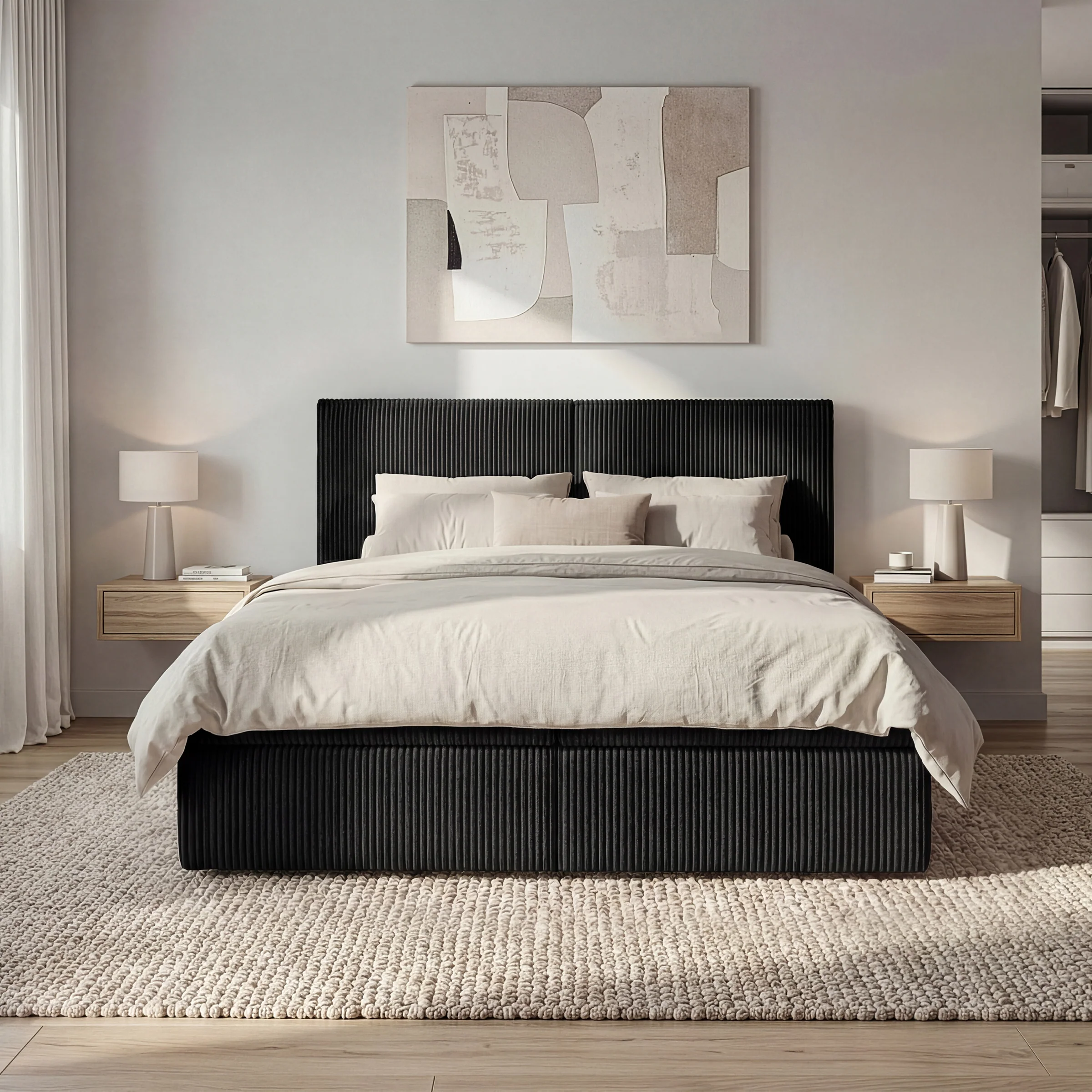 Iro - Boxspring met opbergruimte - Ribstof zwart - 160x200 cm - Image 3
