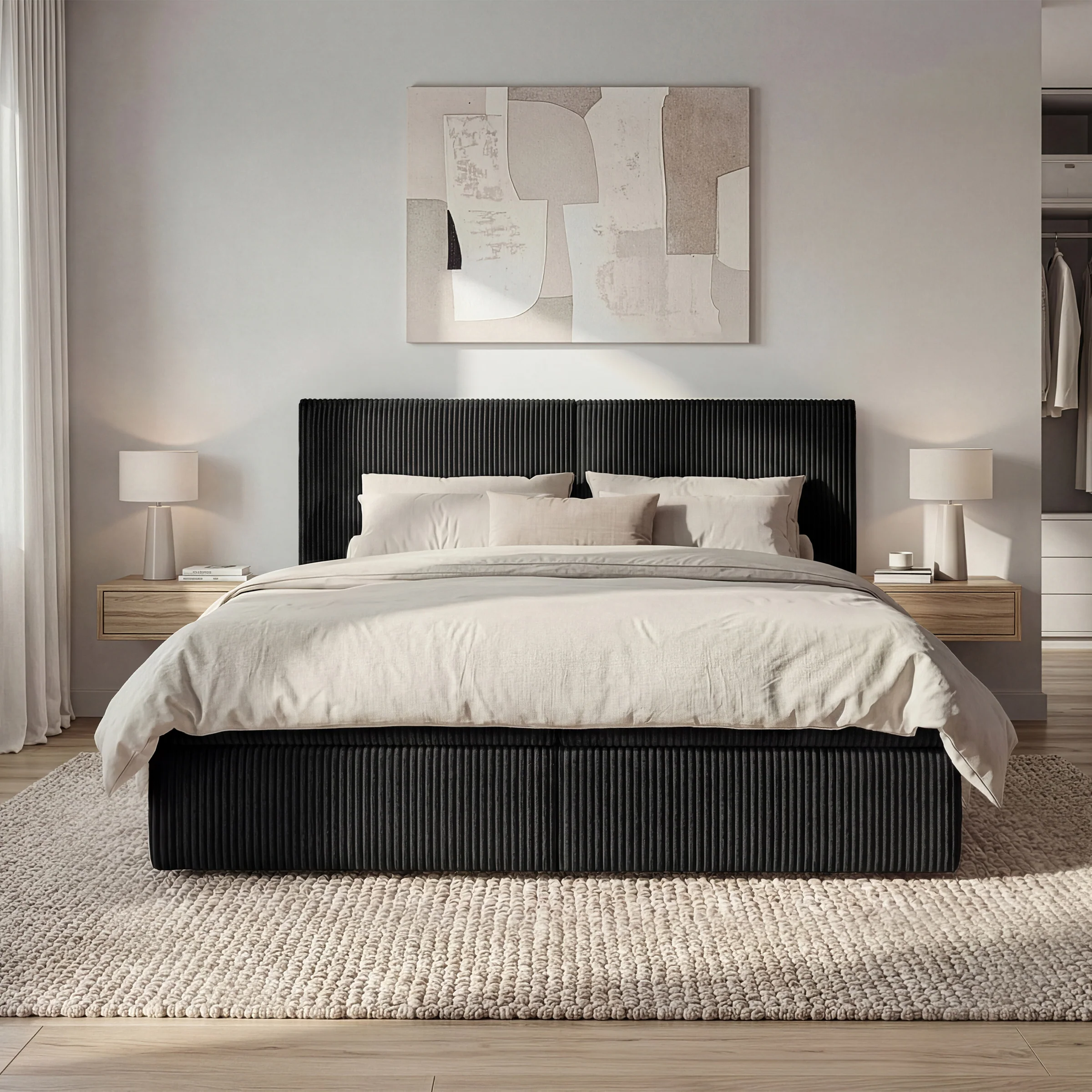 Iro - Boxspring met opbergruimte - Ribstof zwart - 180x200 cm - Image 3