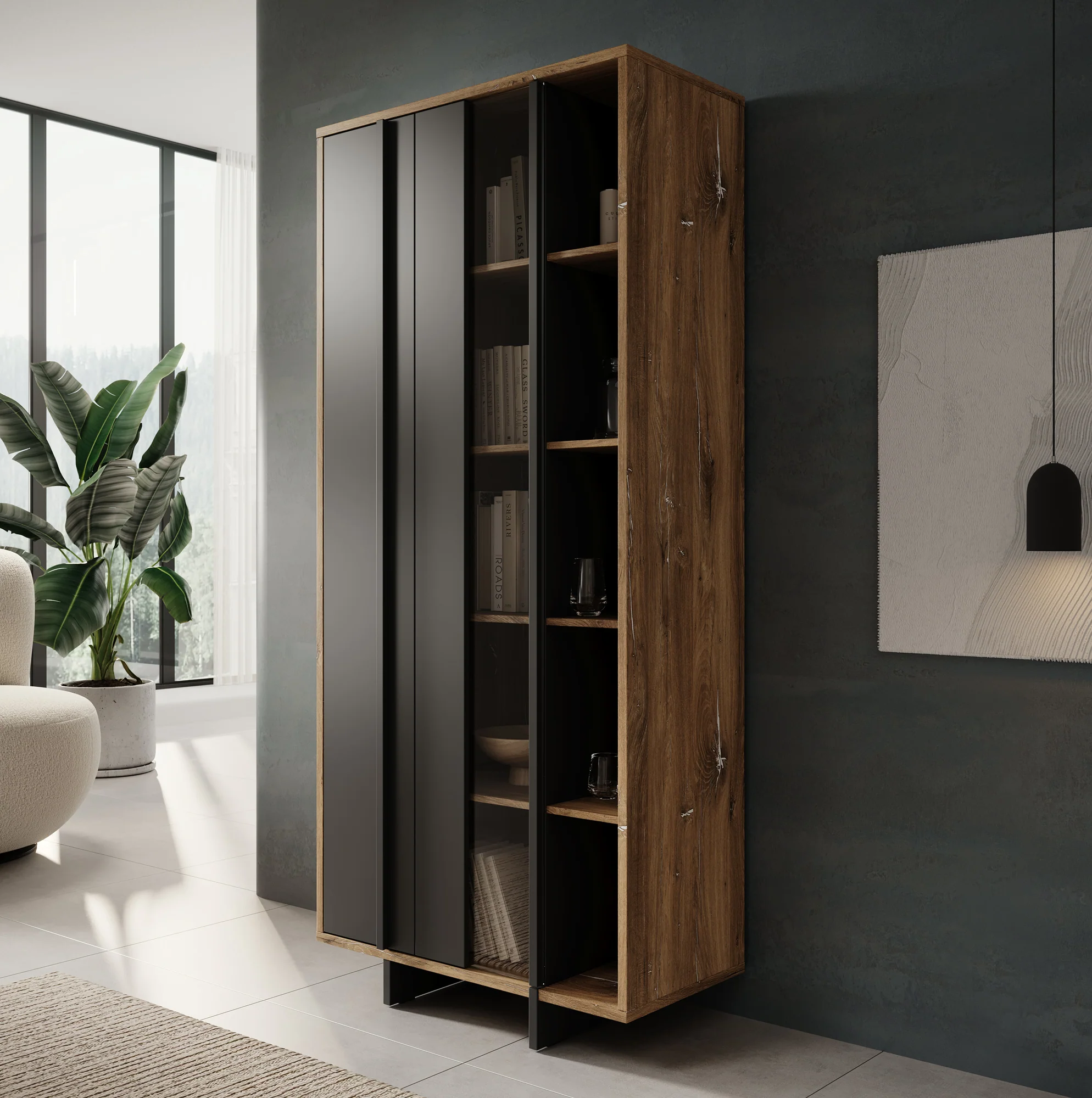 Jonna - Vitrinekast - Zwart - 90x44x198 cm