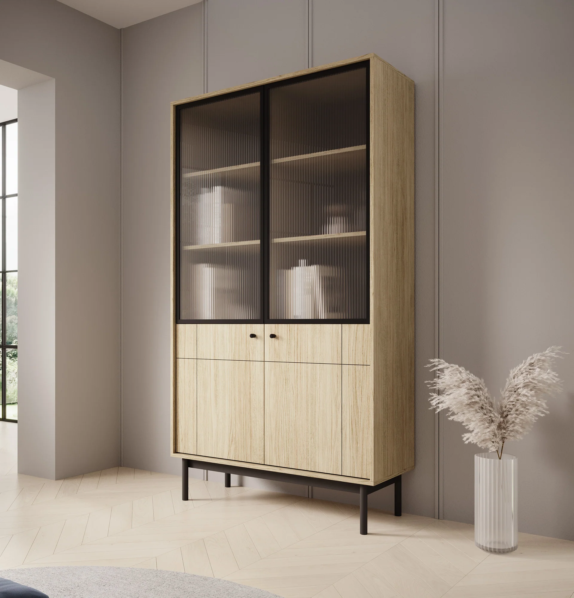 Jules 1 - Vitrinekast - Eiken - 104x39x185 cm