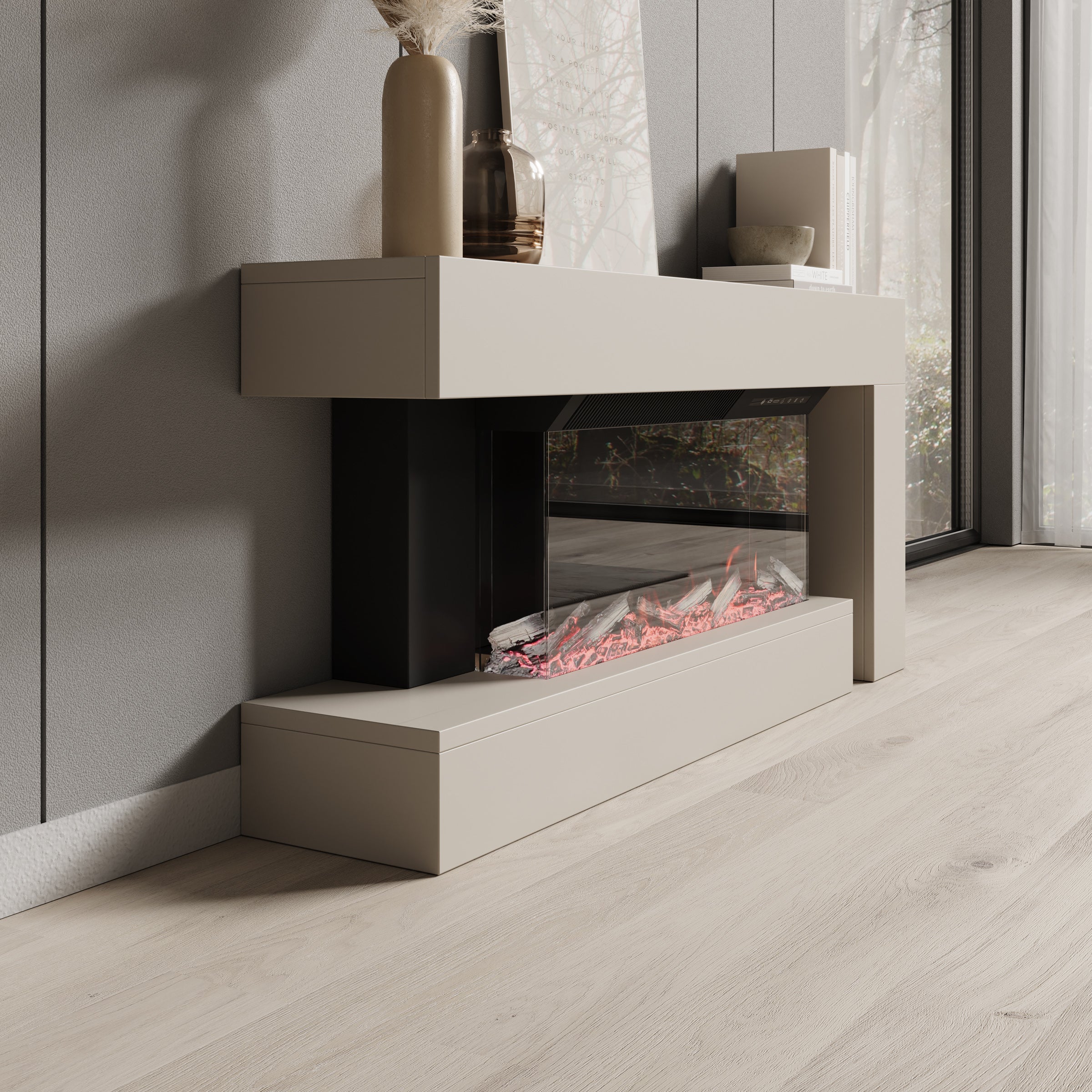 Jumea - Elektrische sfeerhaard - Beige - 120x23x56 cm - Image 3