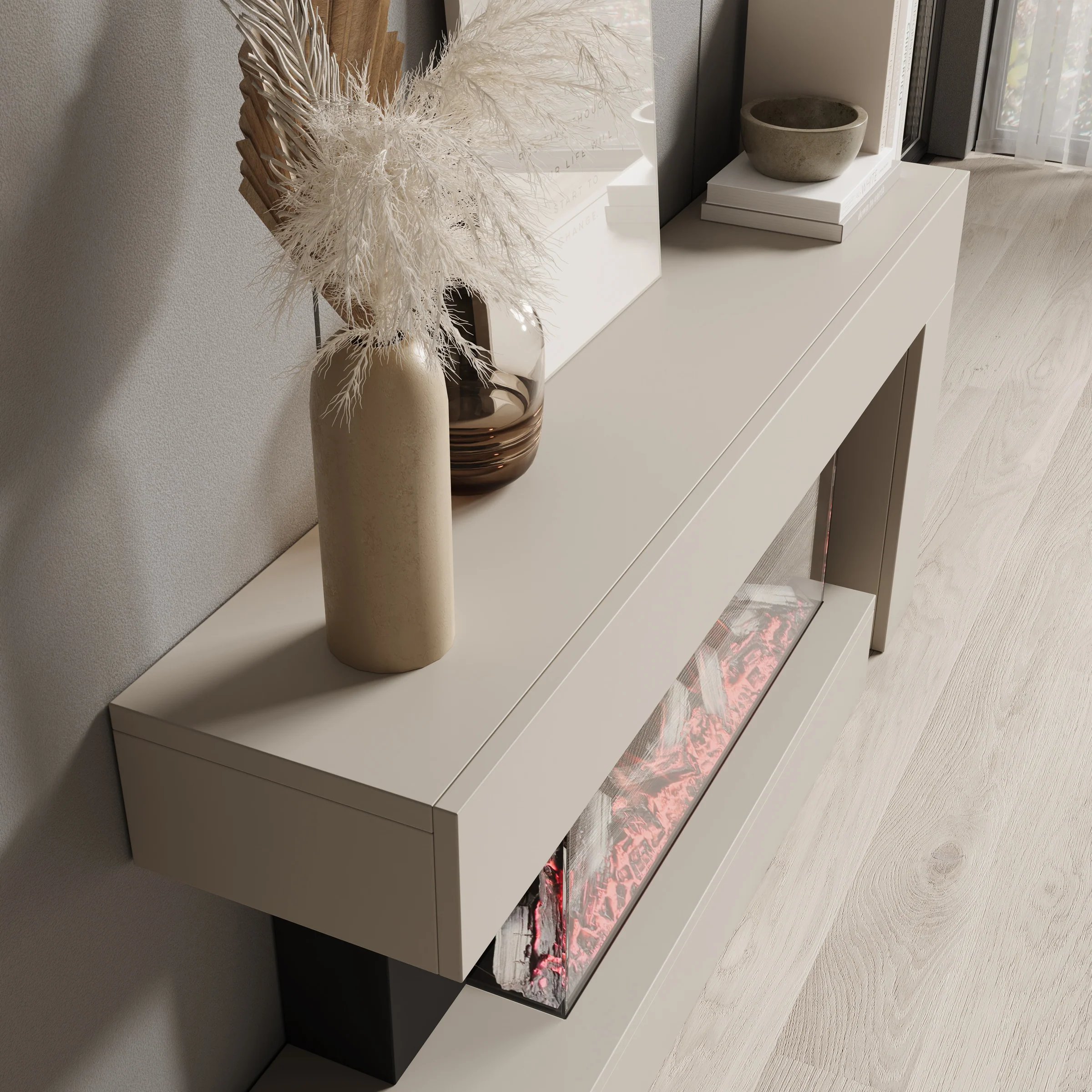Jumea - Elektrische sfeerhaard - Beige - 120x23x56 cm - Image 4