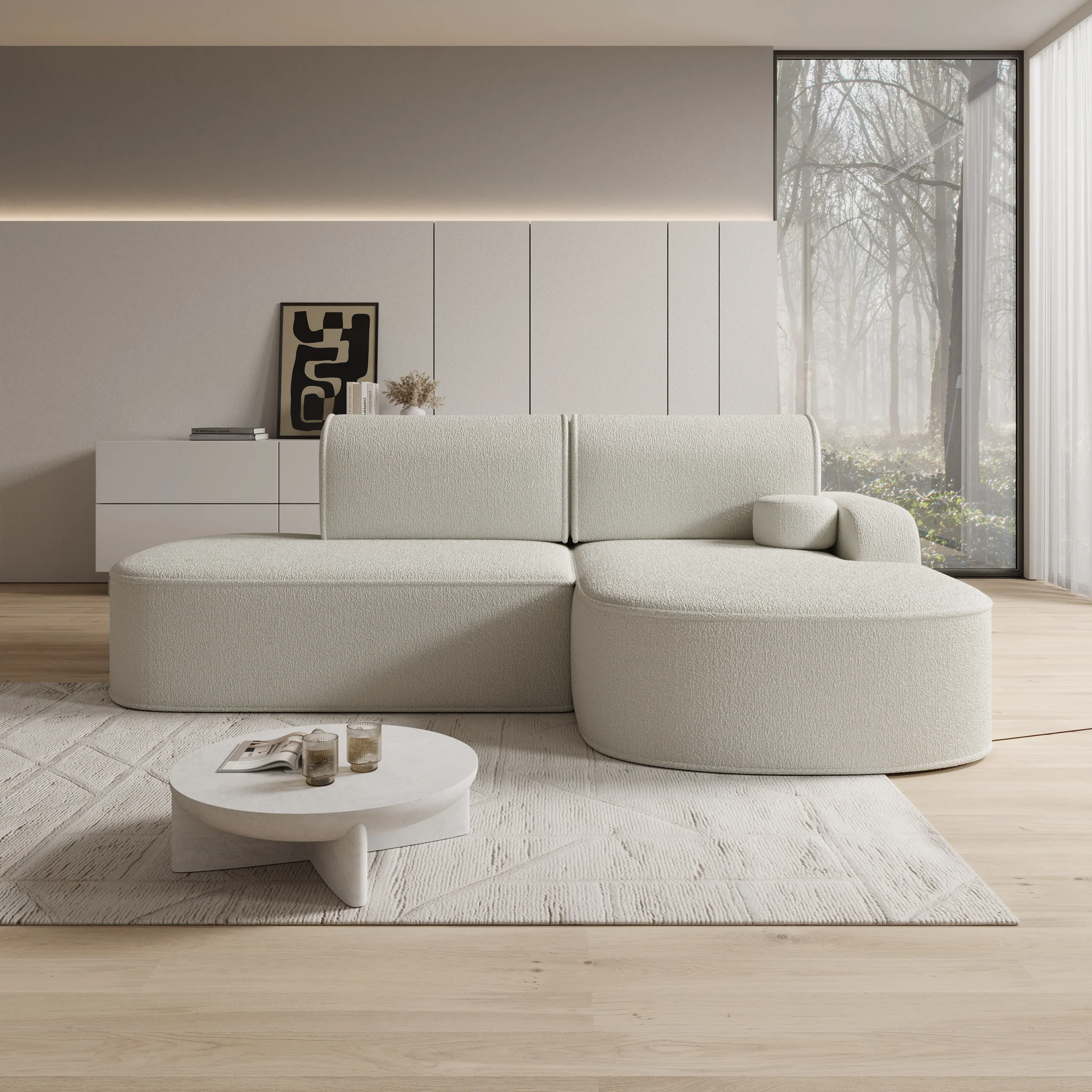 Kalero - Hoekbank 2-zits met chaise longue - Teddystof beige - Rechts - Image 2