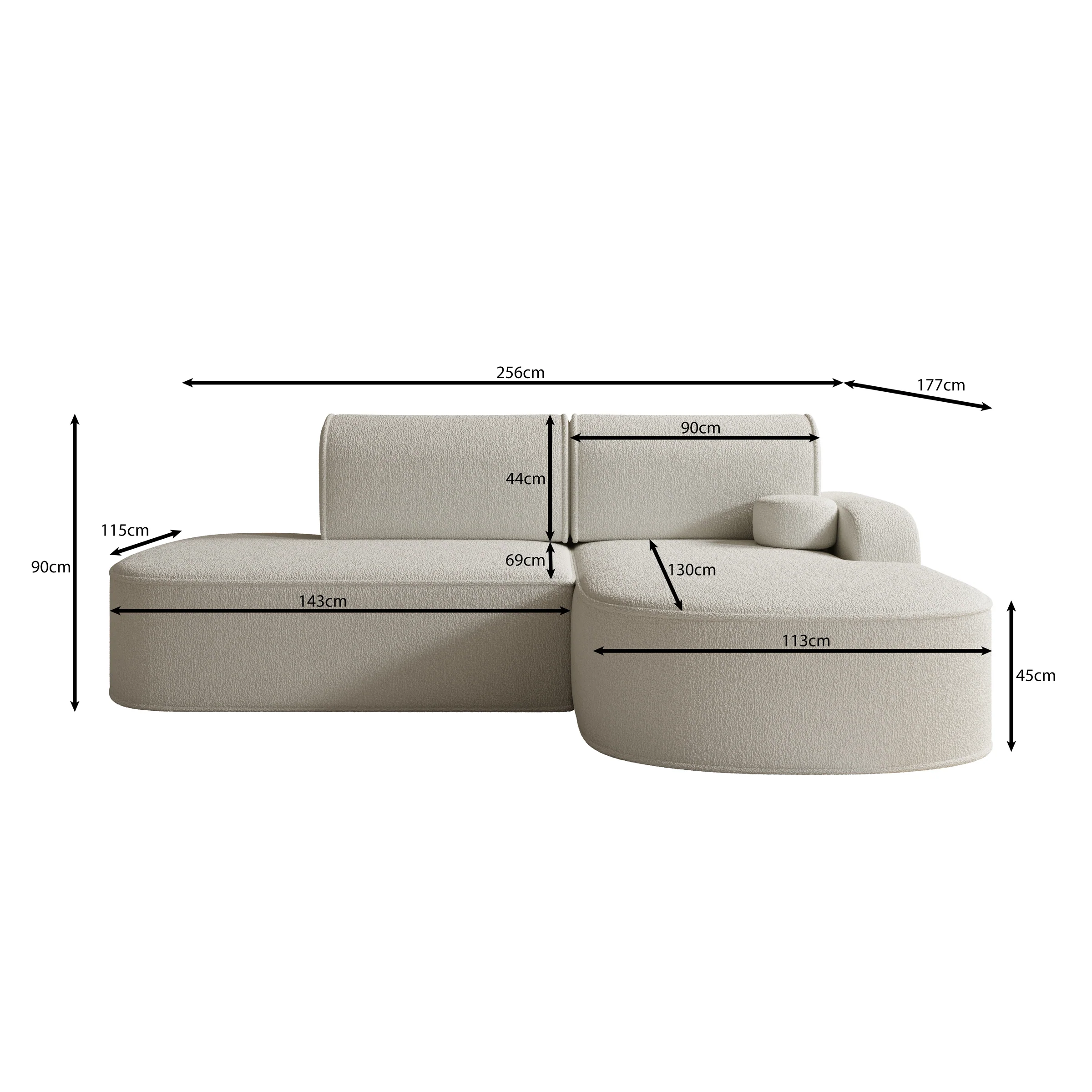 Kalero - Hoekbank 2-zits met chaise longue - Teddystof beige - Rechts - Image 3