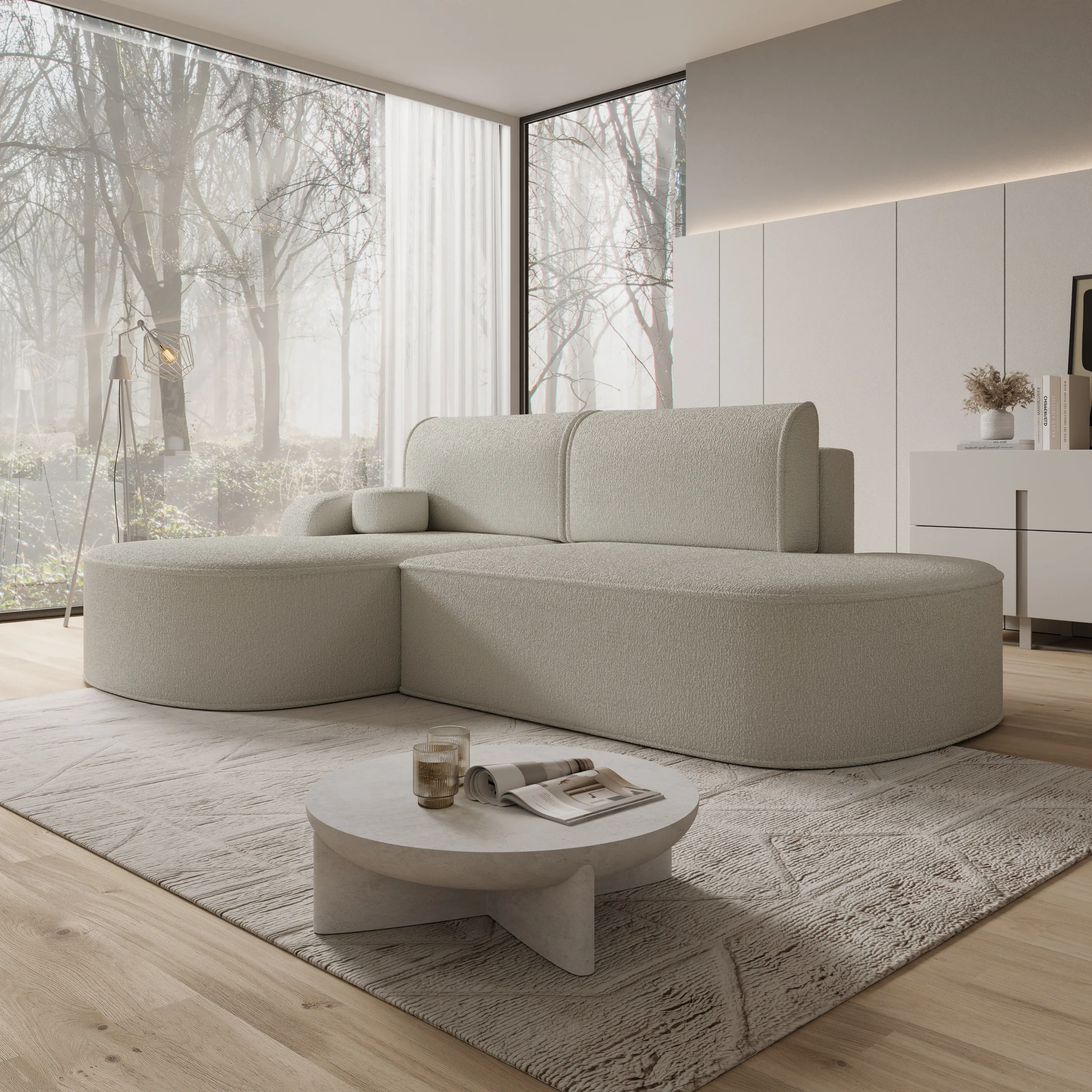 Kalero - Hoekbank 2-zits met chaise longue - Teddystof beige - Links