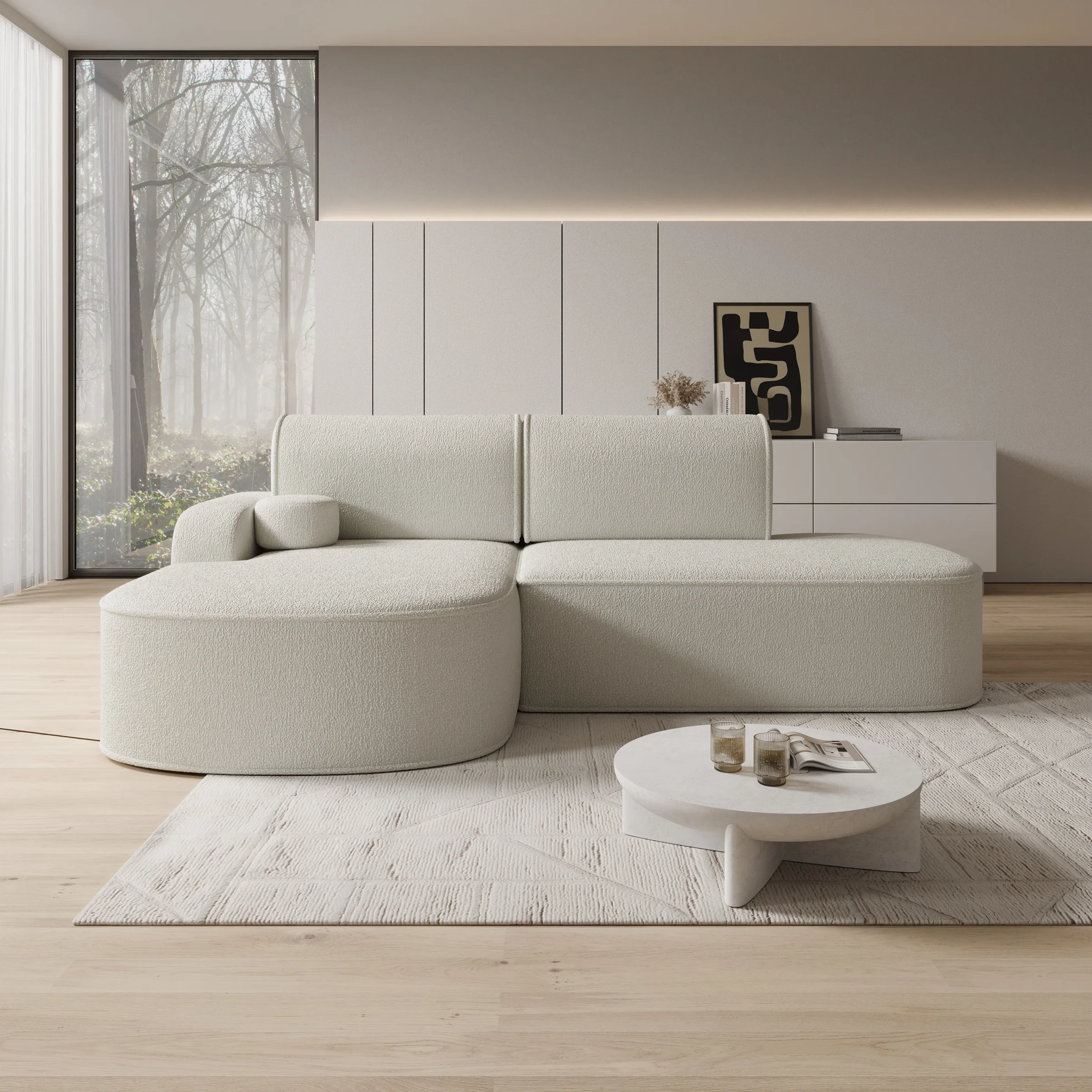 Kalero - Hoekbank 2-zits met chaise longue - Teddystof beige - Links - Image 2