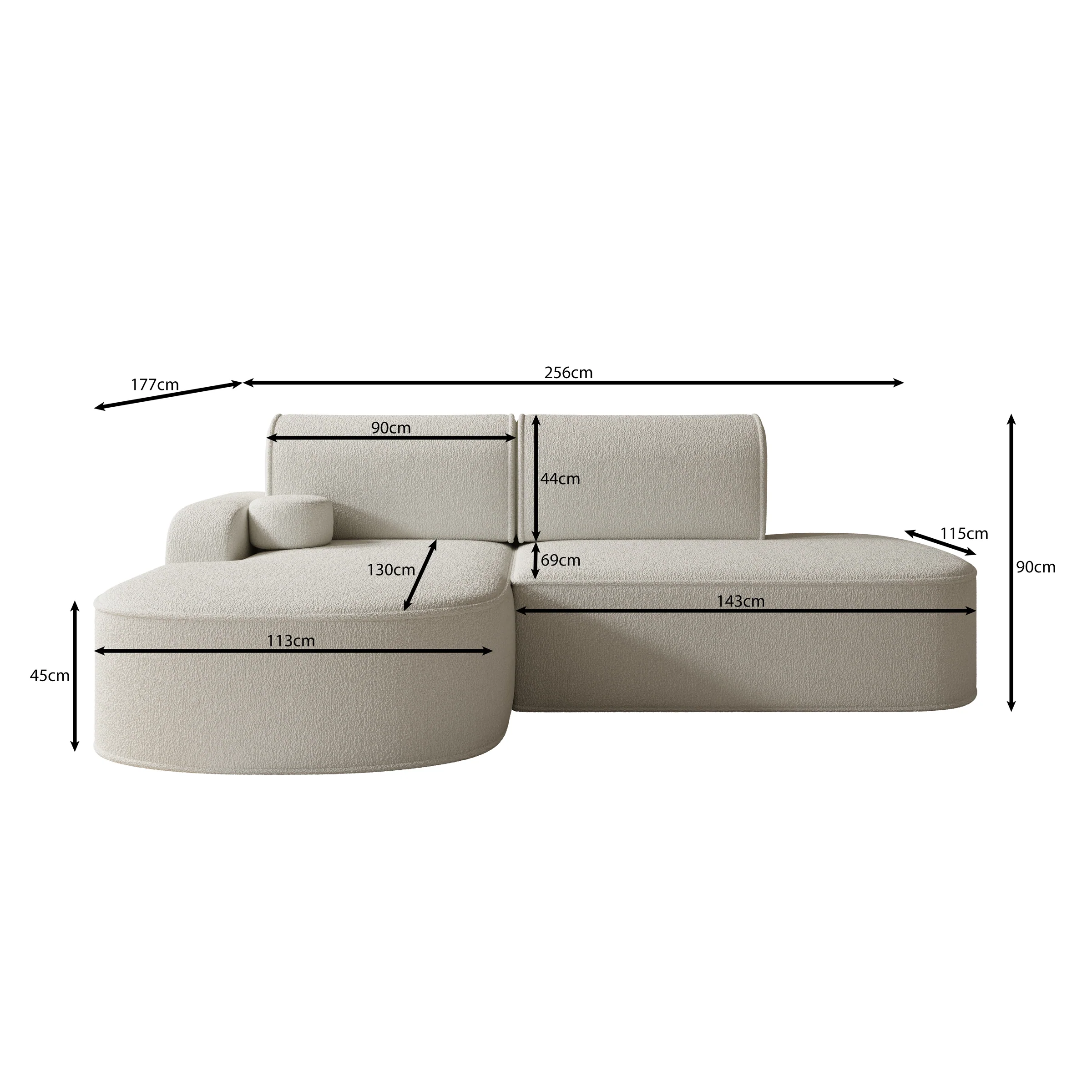 Kalero - Hoekbank 2-zits met chaise longue - Teddystof beige - Links - Image 3