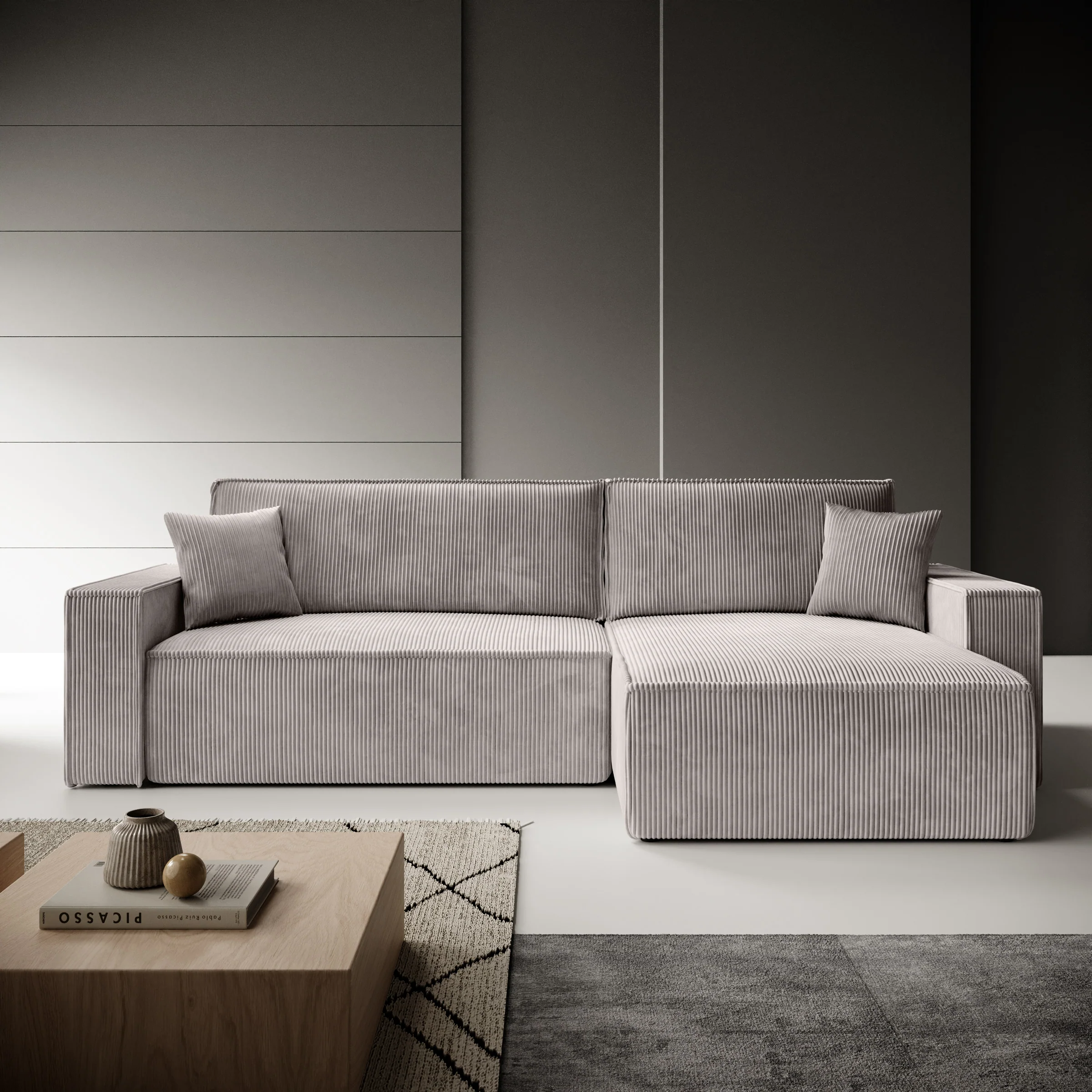 Kandahar - Hoekbank 3-zits met chaise longue - Ribstof beige - Universeel - Image 2