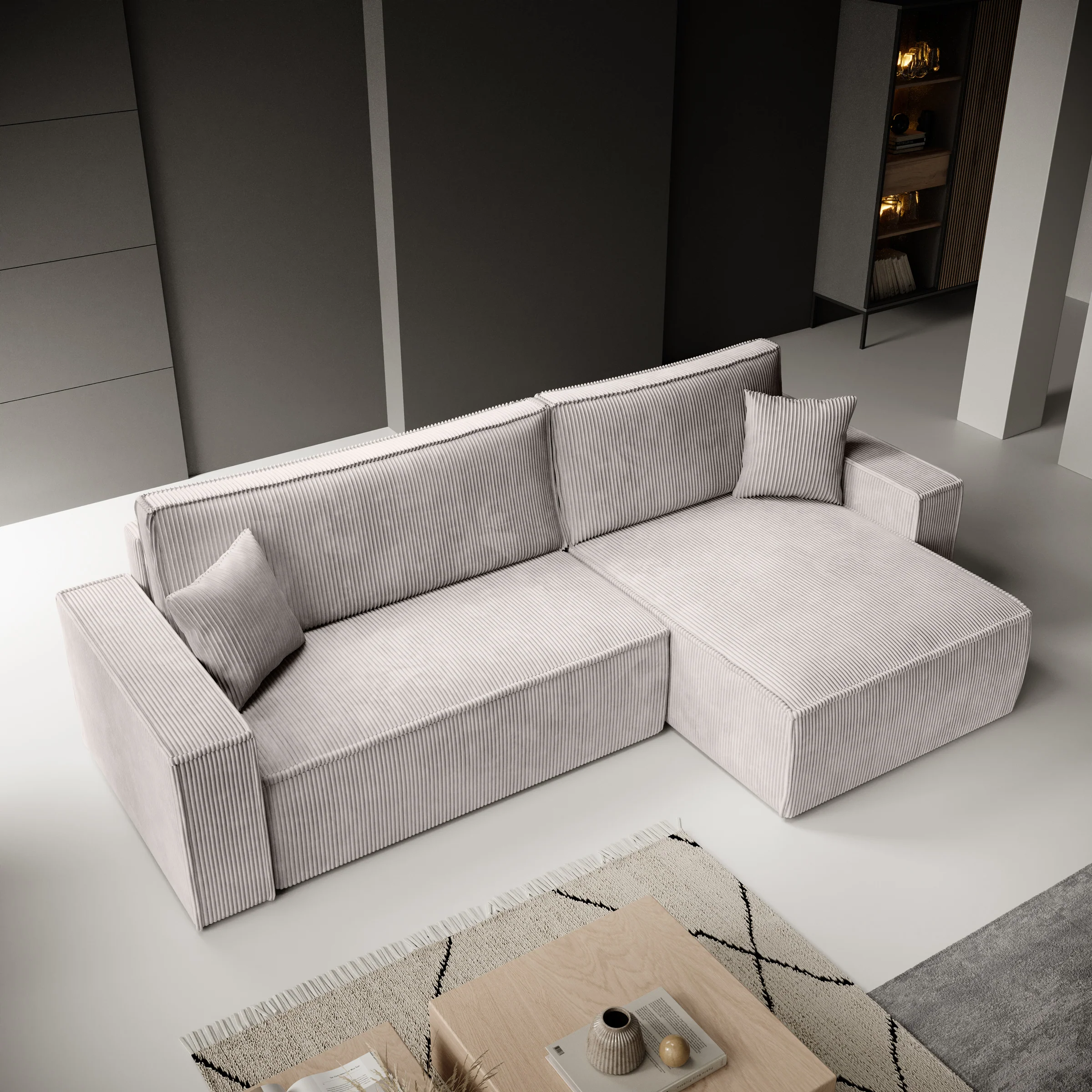Kandahar - Hoekbank 3-zits met chaise longue - Ribstof beige - Universeel - Image 3