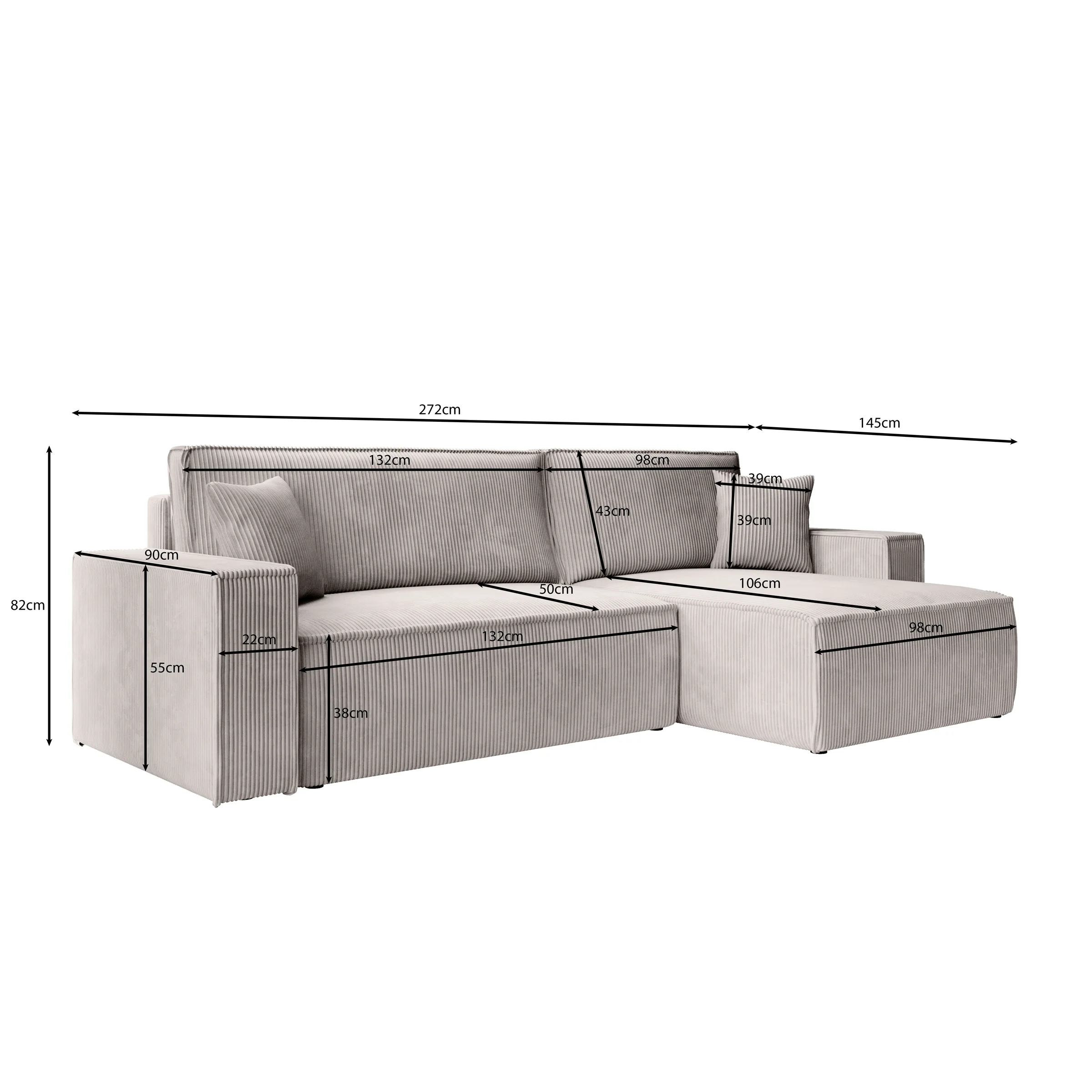 Kandahar - Hoekbank 3-zits met chaise longue - Ribstof beige - Universeel - Image 4