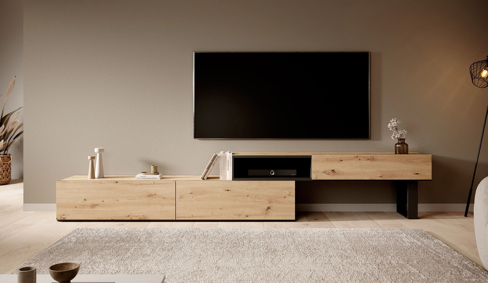 Kandelo - TV-Meubel met 2 deuren - Eiken/zwart - 300 cm - Image 2