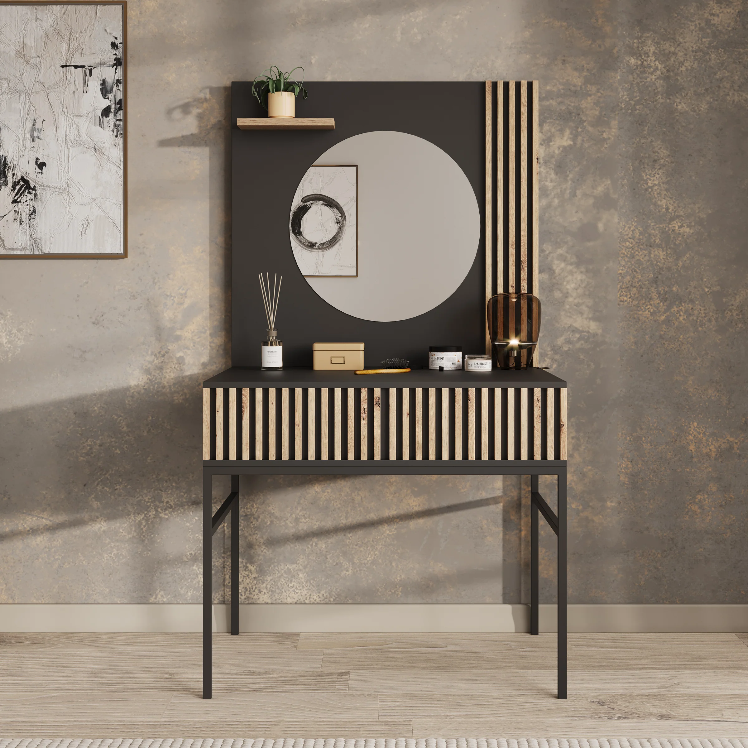 Marbella - Kaptafel met spiegel - Zwart - 85x60x155 cm - Image 3