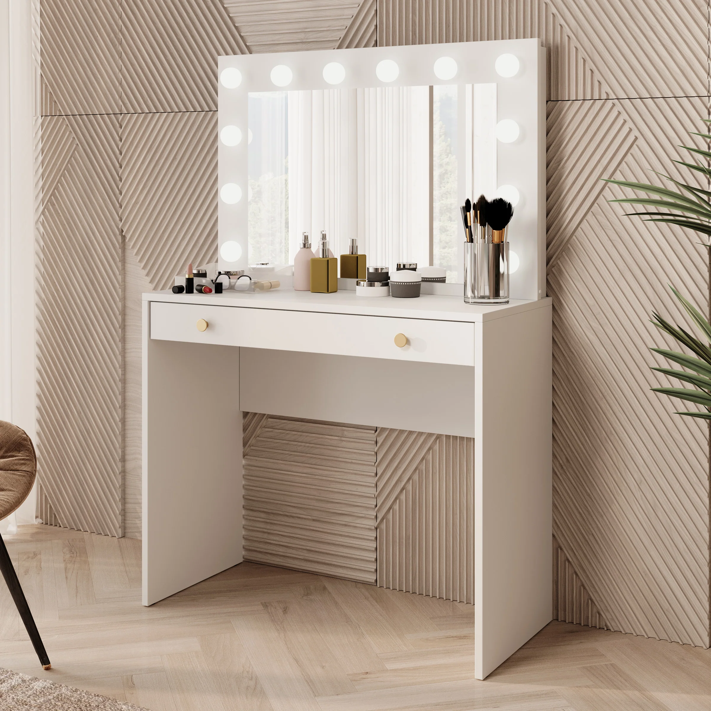 Rumble 2 - Kaptafel met spiegel - Wit - 90x40x136 cm