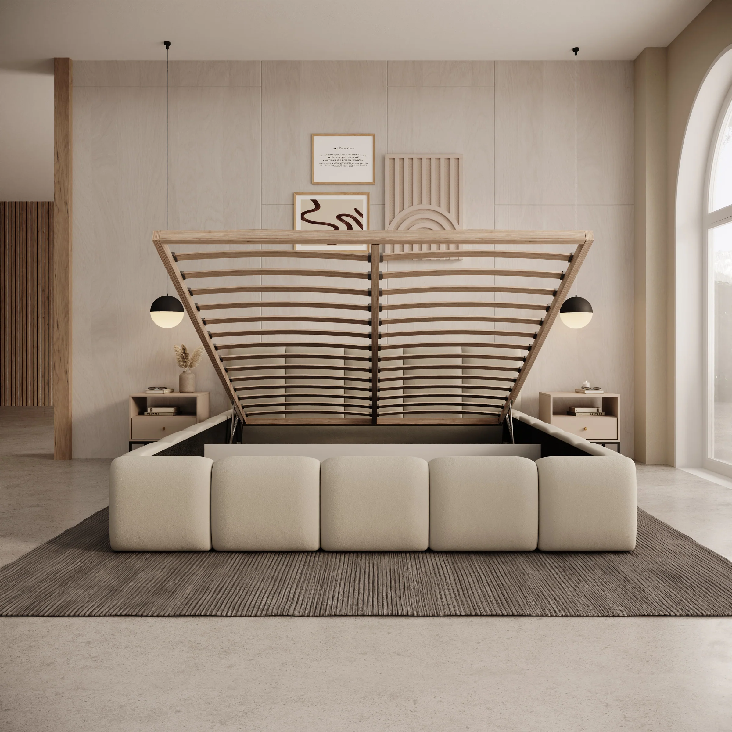 Karisma - Tweepersoonsbed met opbergruimte - Beige stof - 160x200 cm - Image 2