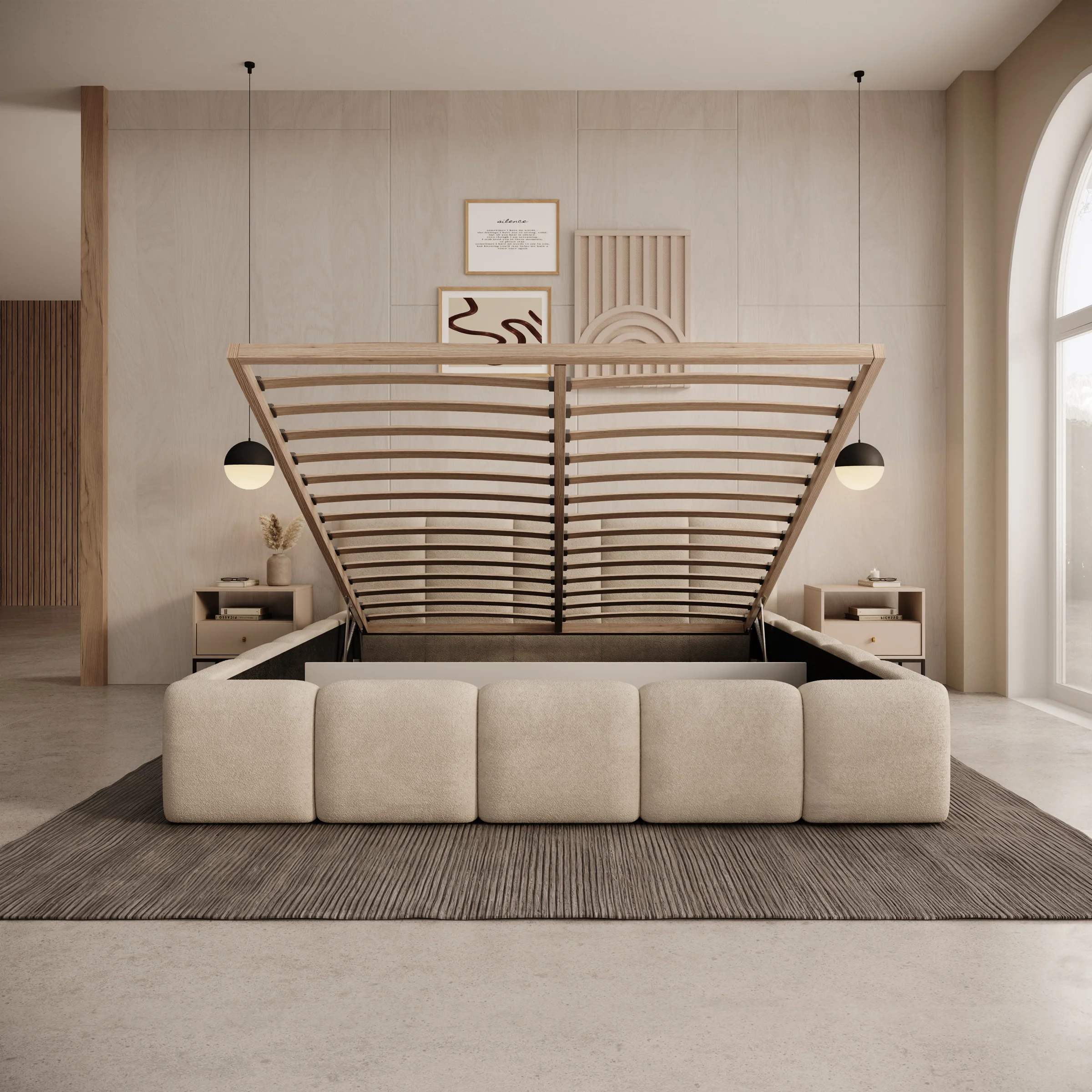 Karisma - Tweepersoonsbed met opbergruimte - Teddystof beige - 160x200 cm - Image 2