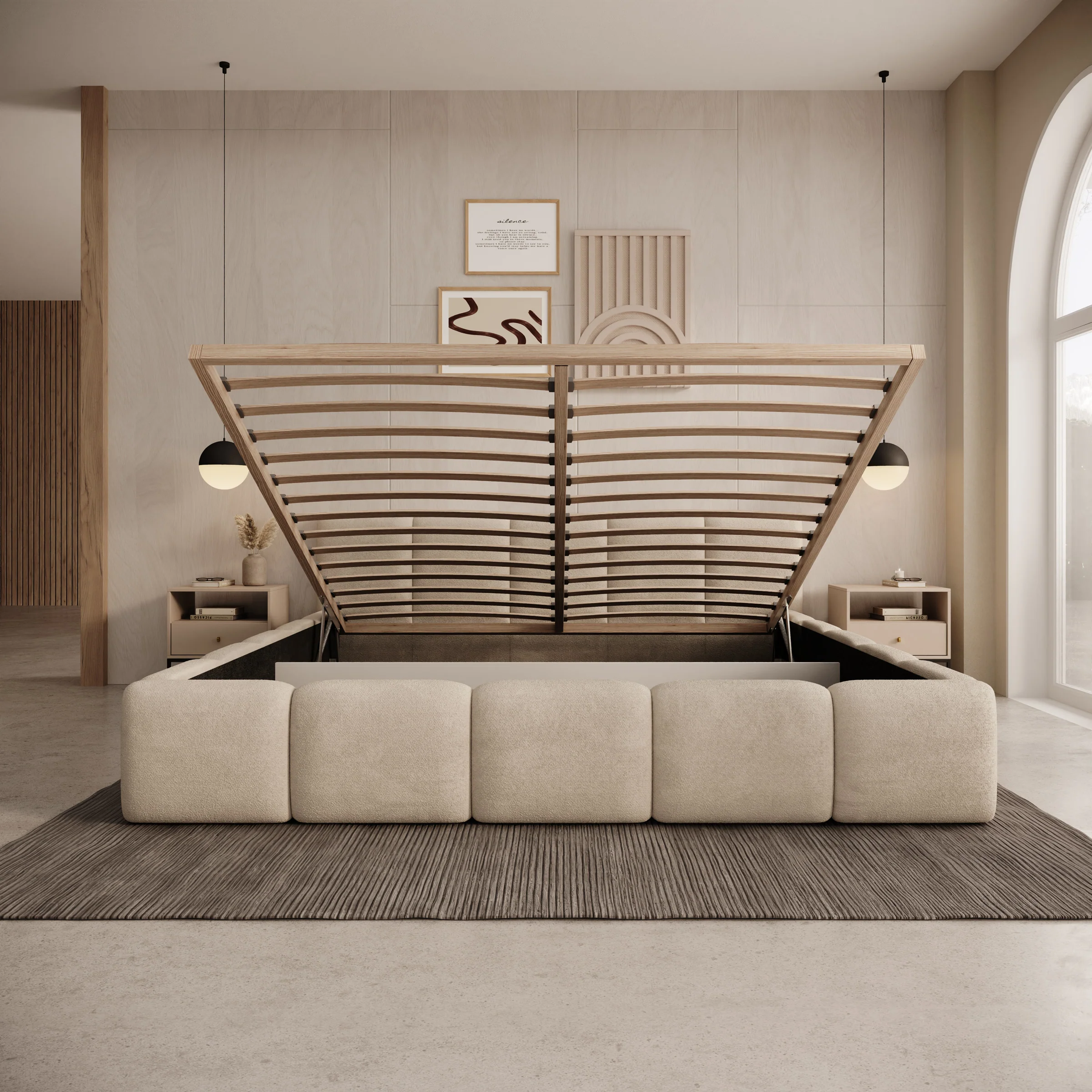 Karisma - Tweepersoonsbed met opbergruimte - Teddystof beige - 180x200 cm - Image 2