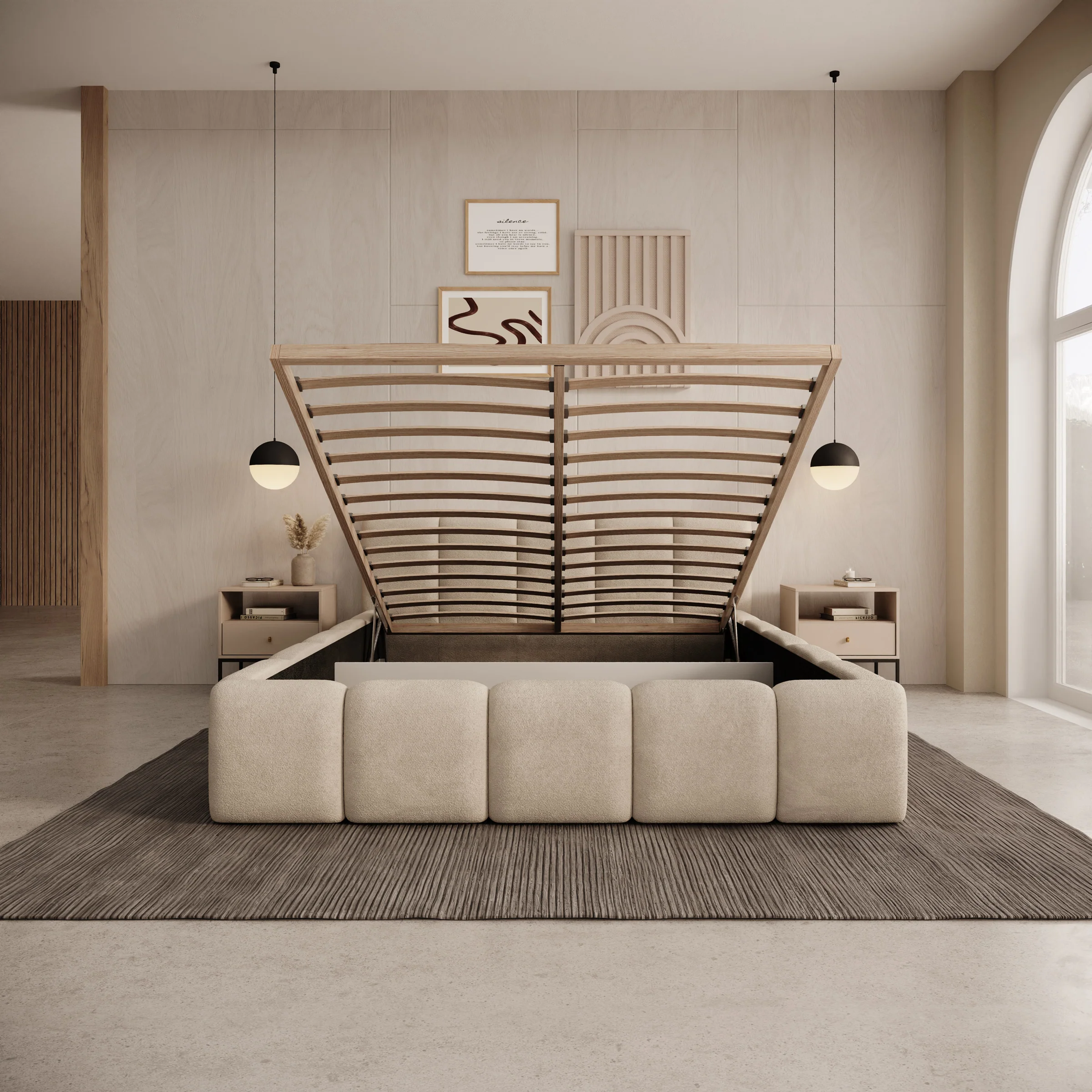 Karisma - Tweepersoonsbed met opbergruimte - Teddystof beige - 140x200 cm - Image 2