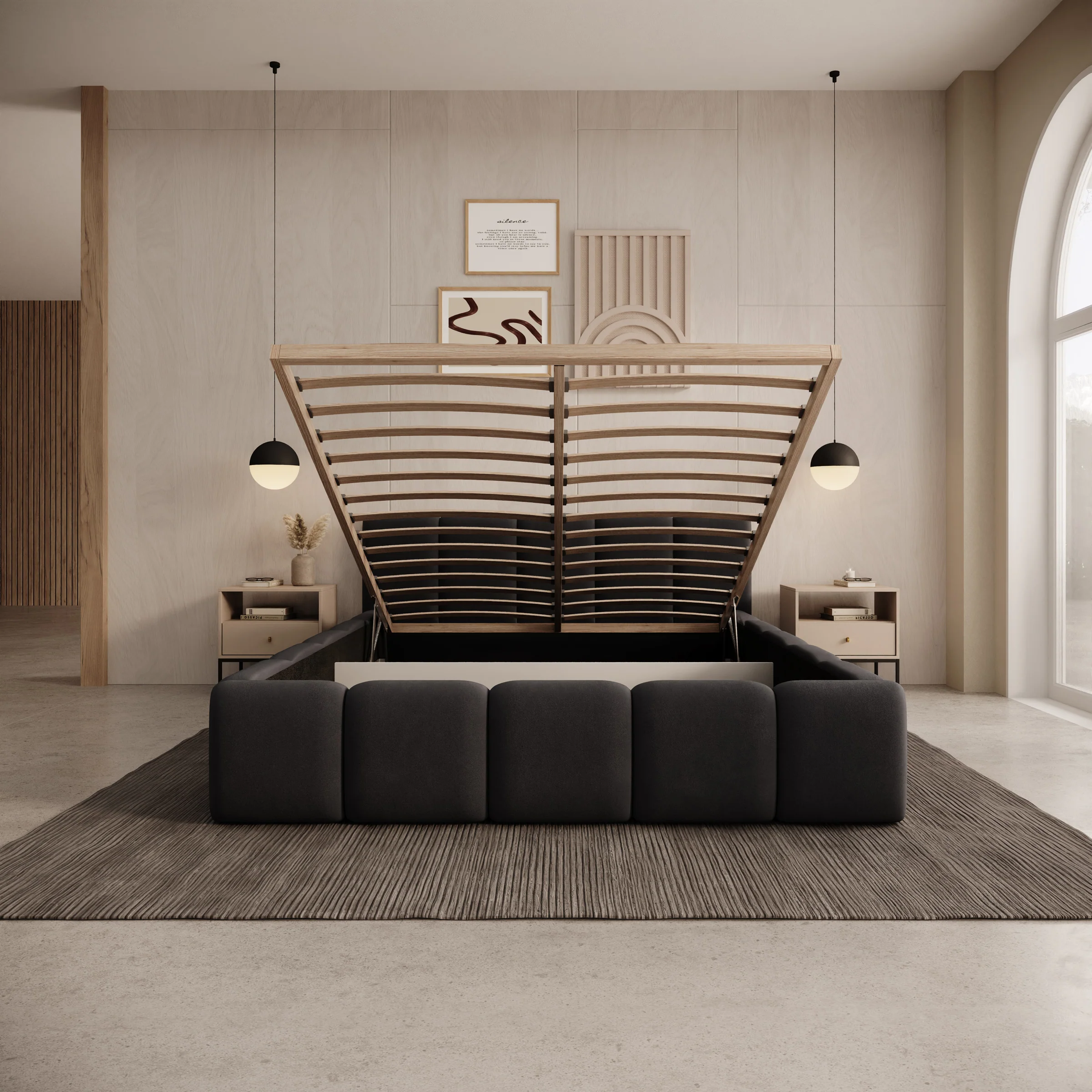 Karisma - Tweepersoonsbed met opbergruimte - Zwart velvet - 140x200 cm - Image 2