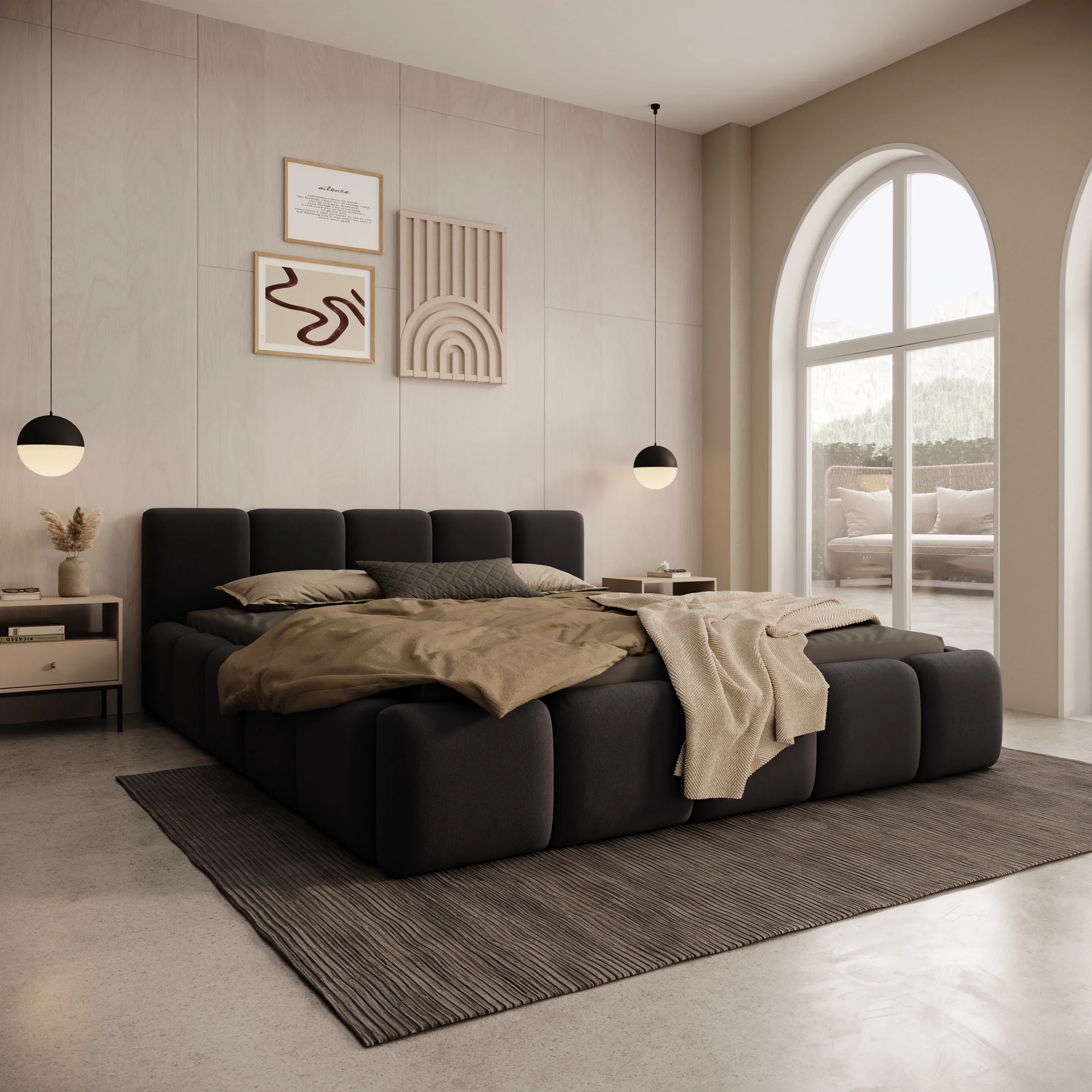 Karisma - Tweepersoonsbed met opbergruimte - Zwart velvet - 160x200 cm