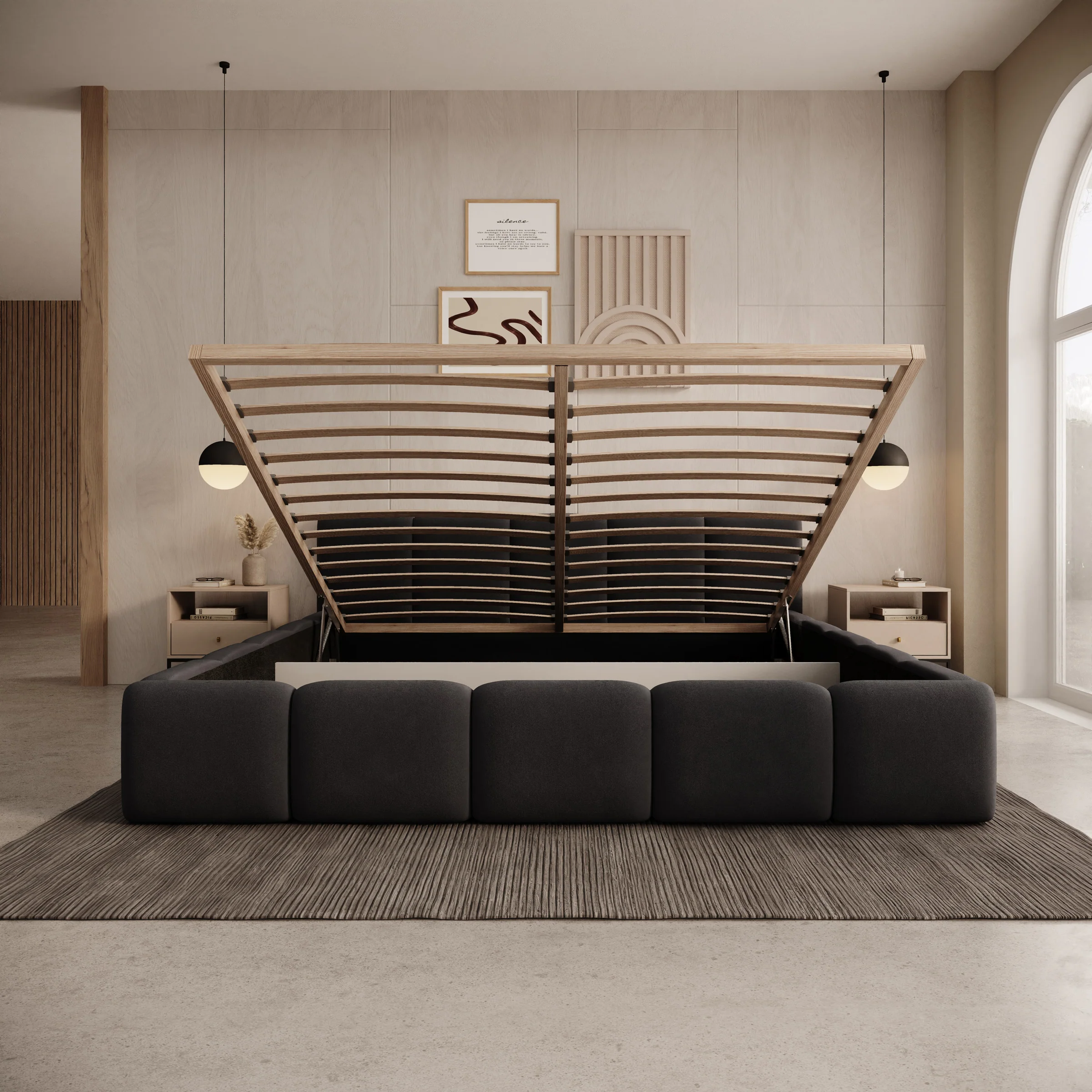 Karisma - Tweepersoonsbed met opbergruimte - Zwart velvet - 180x200 cm - Image 2