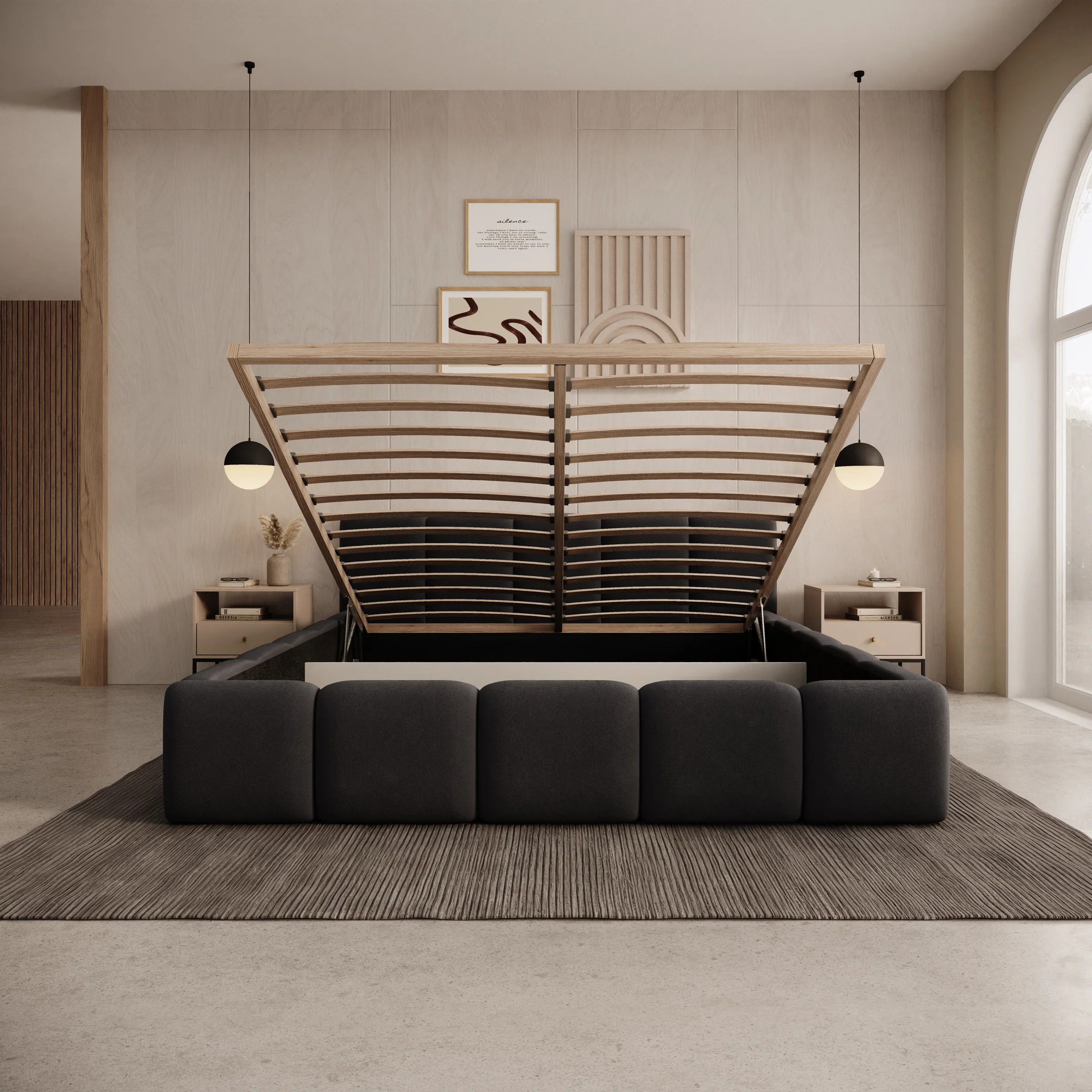 Karisma - Tweepersoonsbed met opbergruimte - Zwart velvet - 160x200 cm - Image 2