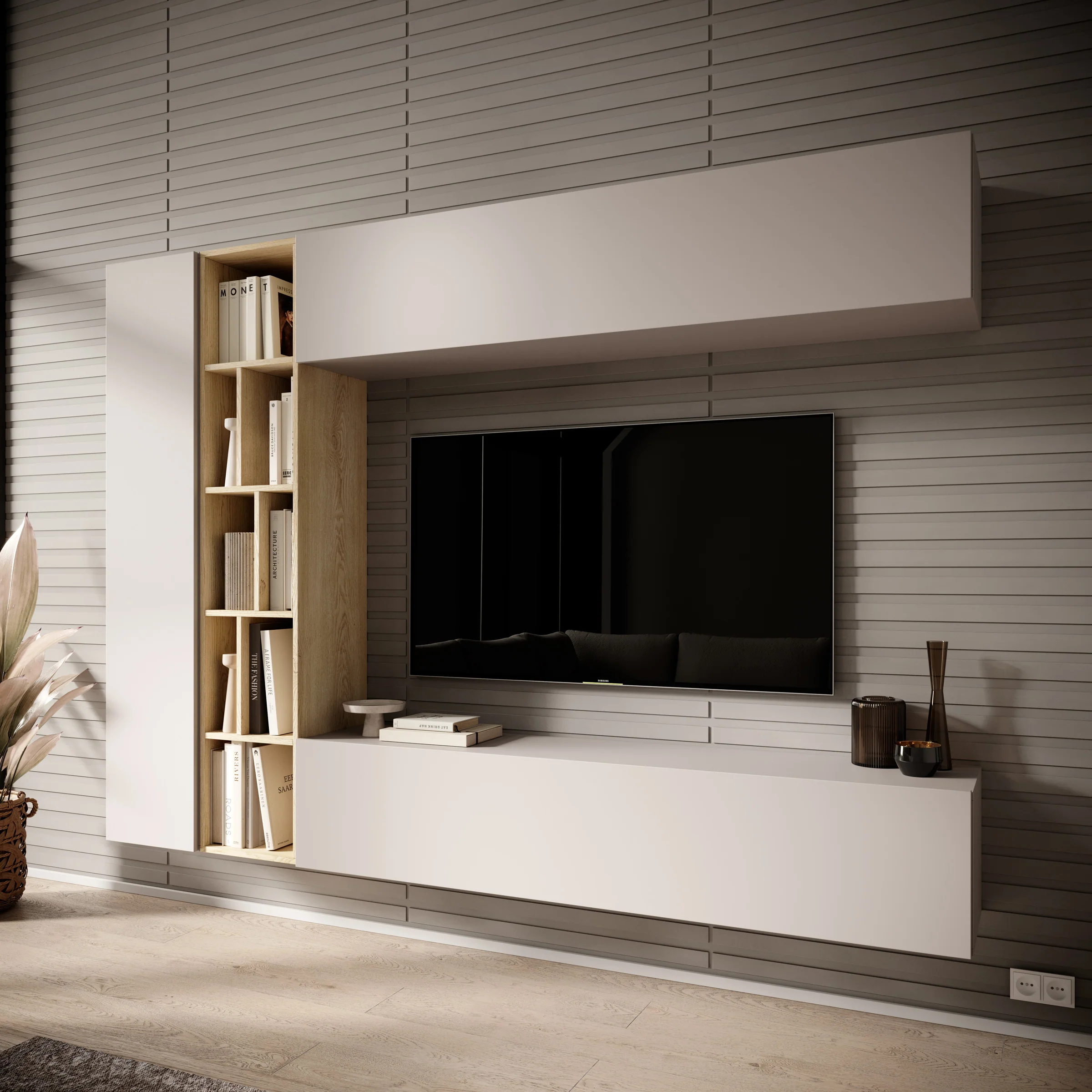 Kastila - Wandmeubel - Beige/Eikenpatroon - 224x33x160 cm