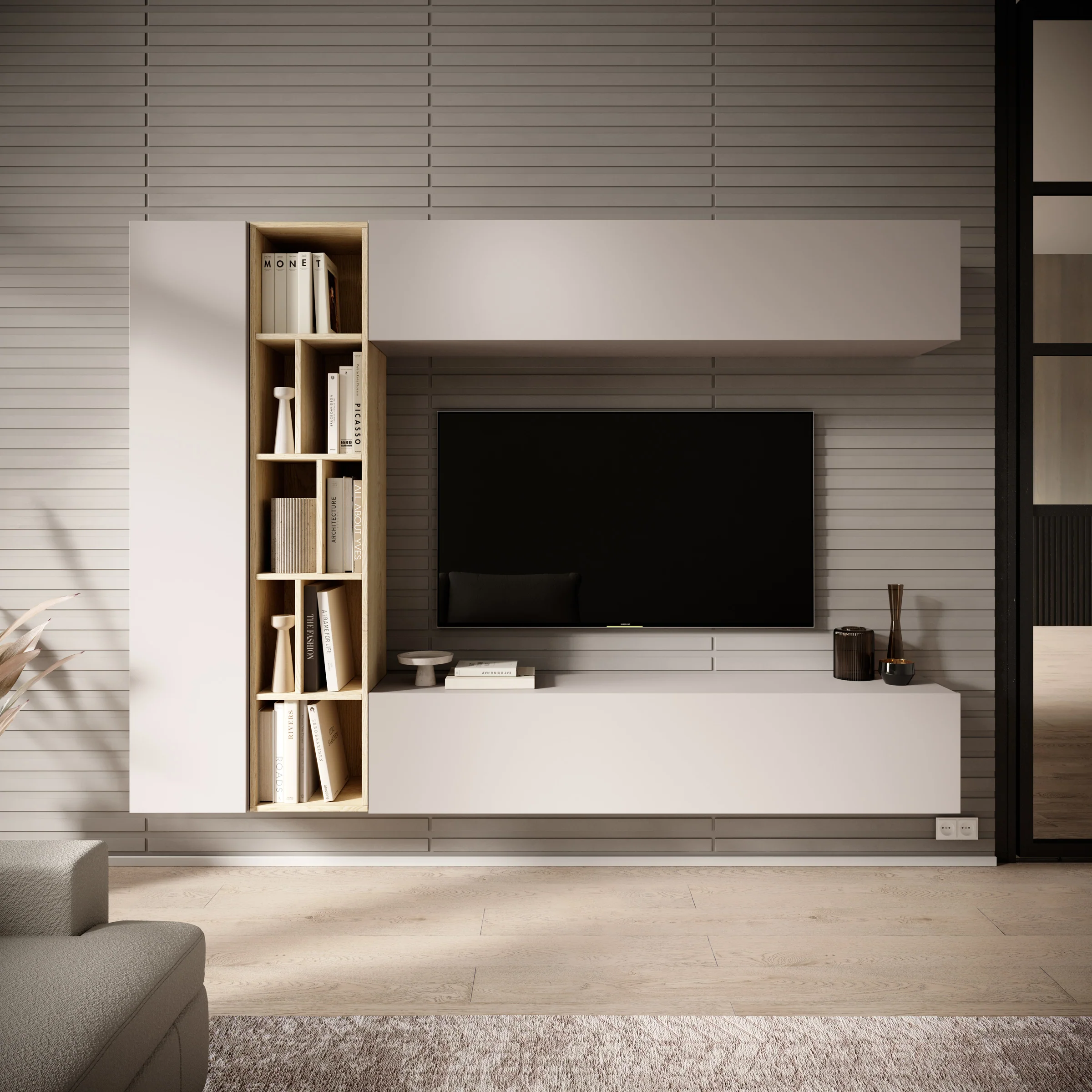 Kastila - Wandmeubel - Beige/Eikenpatroon - 224x33x160 cm - Image 3