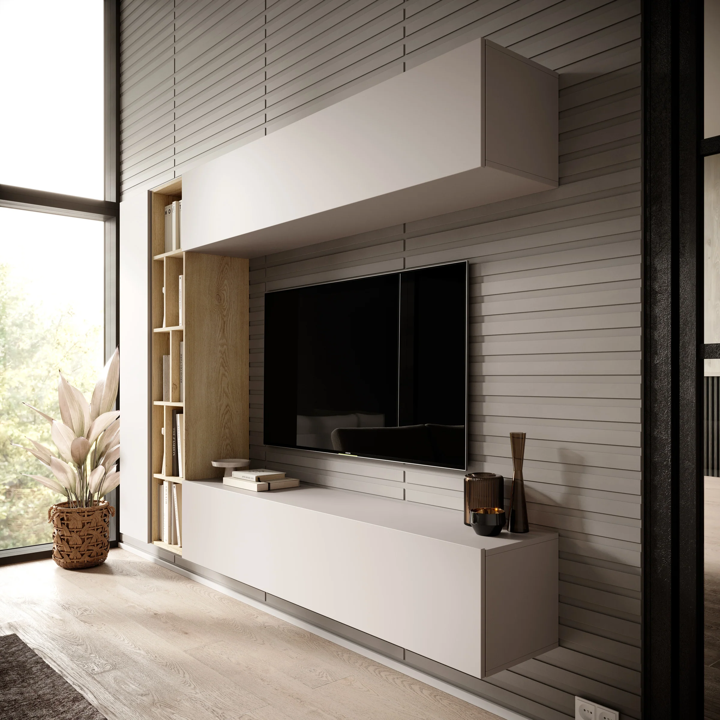 Kastila - Wandmeubel - Beige/Eikenpatroon - 224x33x160 cm - Image 4