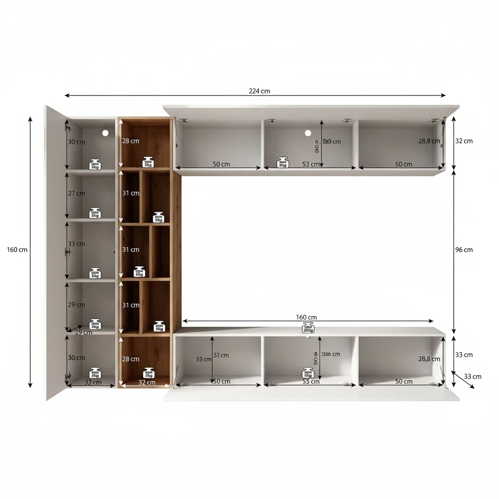 Kastila - Wandmeubel - Beige/Eikenpatroon - 224x33x160 cm - Image 5