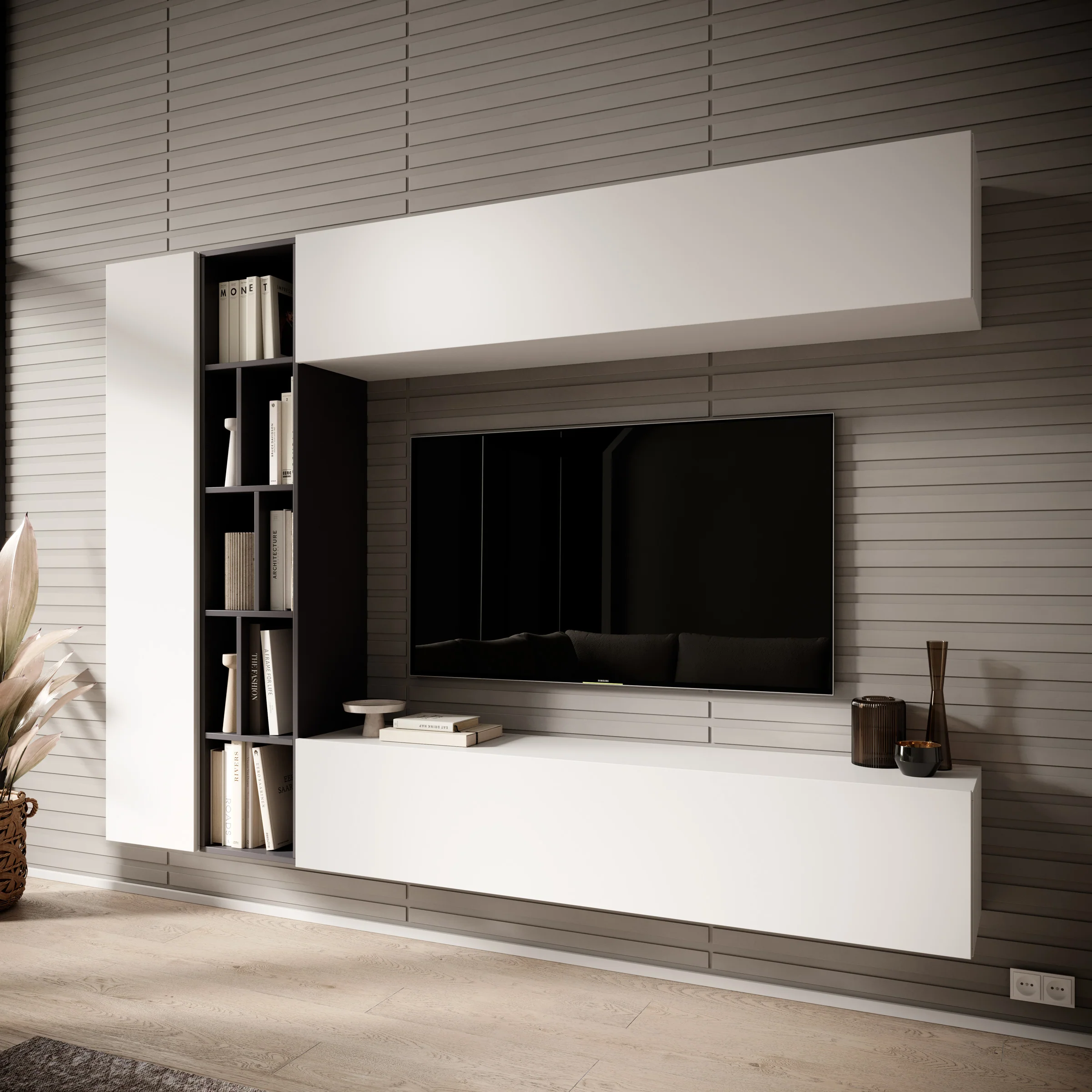 Kastila - Wandmeubel - Wit/Grijs- 224x33x160 cm