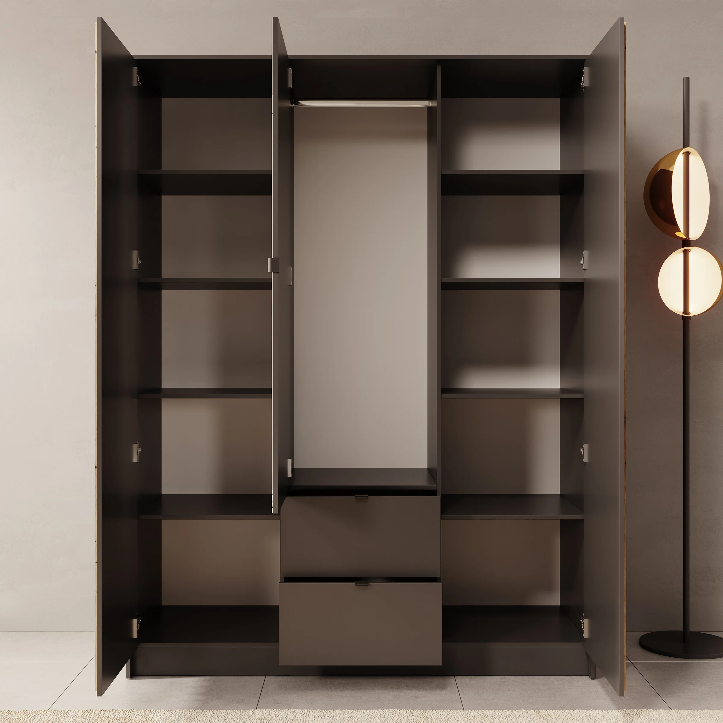 Kavalli - Kledingkast 3-deurs - Zwart - 151x55x201 cm - Image 2