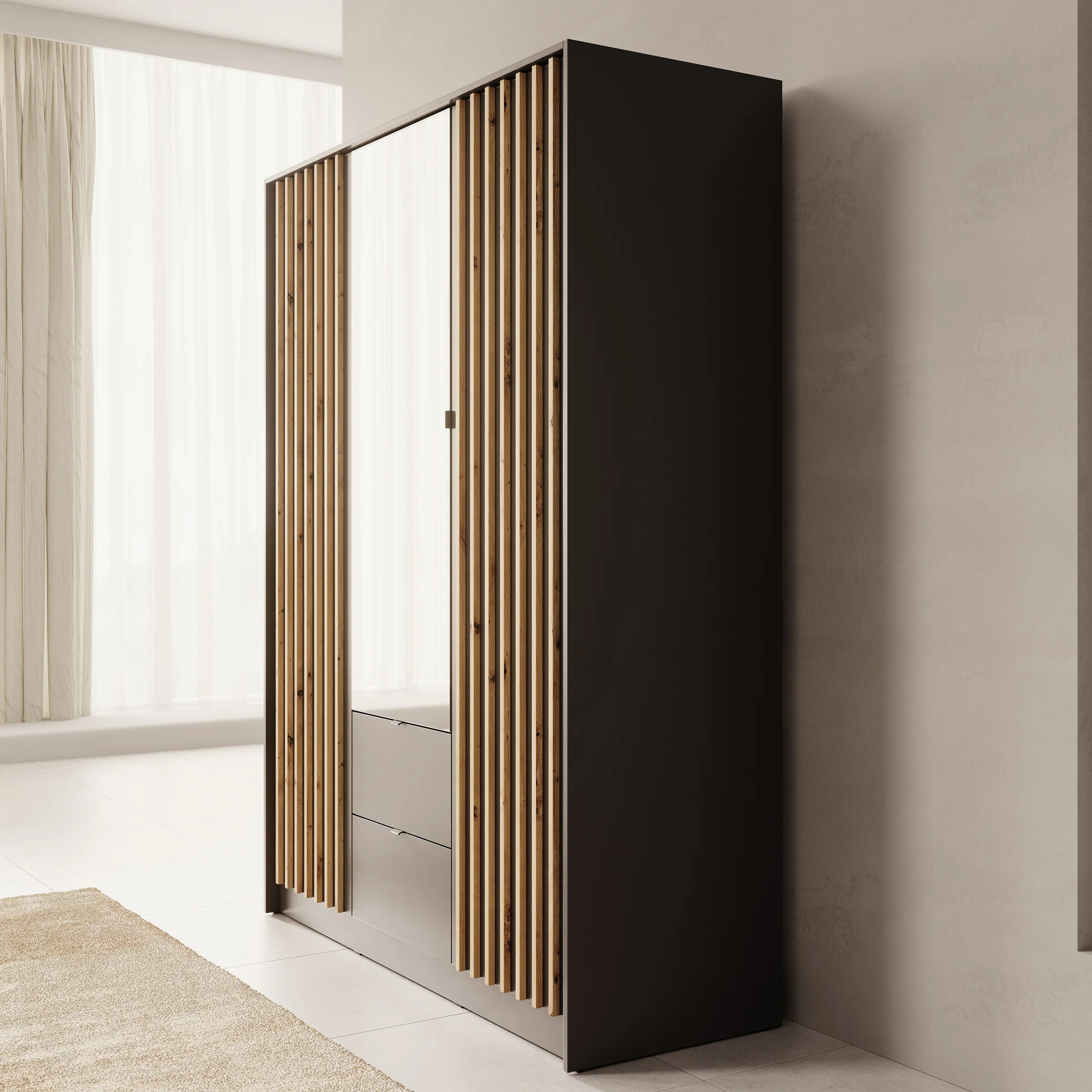 Kavalli - Kledingkast 3-deurs - Zwart - 151x55x201 cm - Image 4