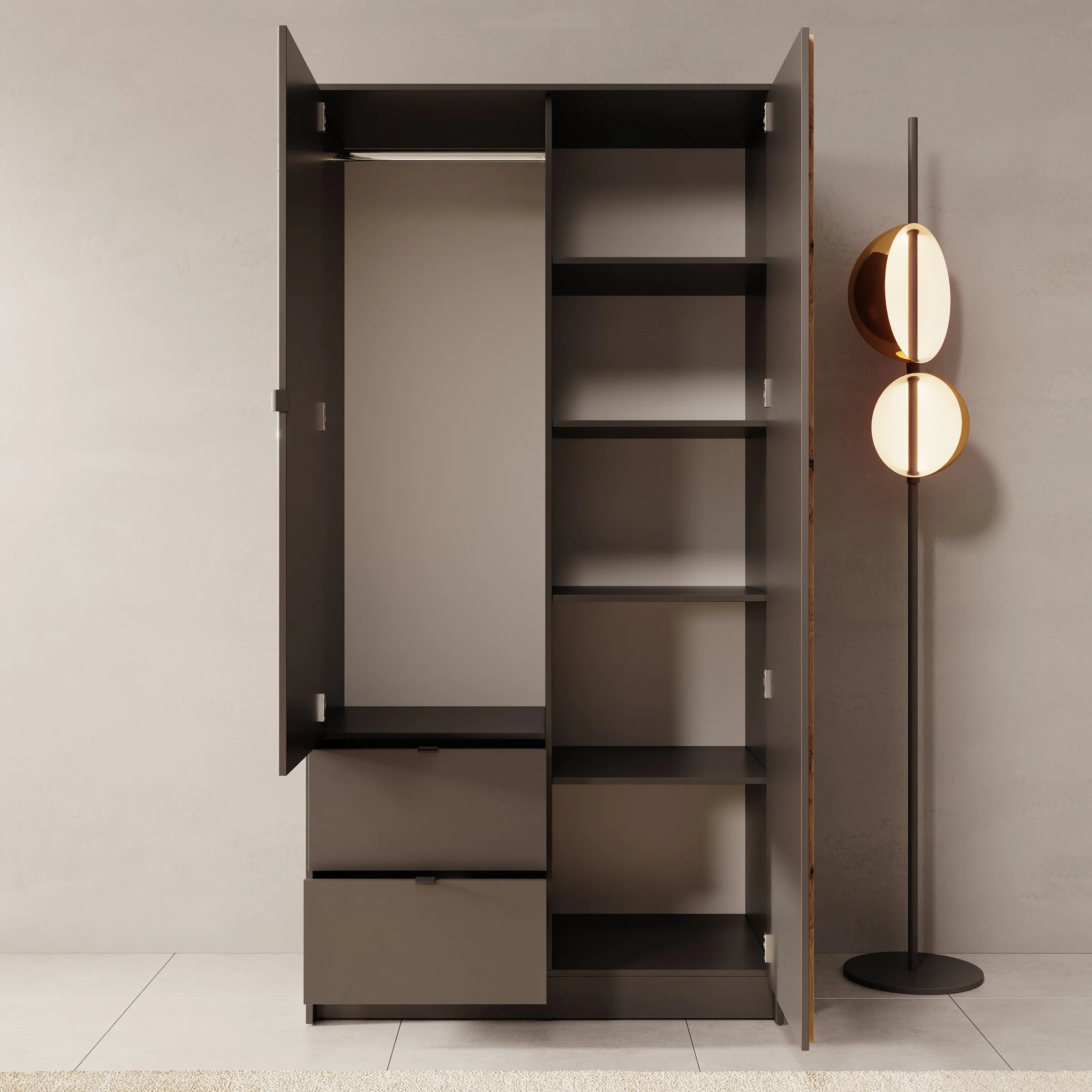 Kavalli - Kledingkast met 2 deuren - Zwart - 102x55x201 cm - Image 2