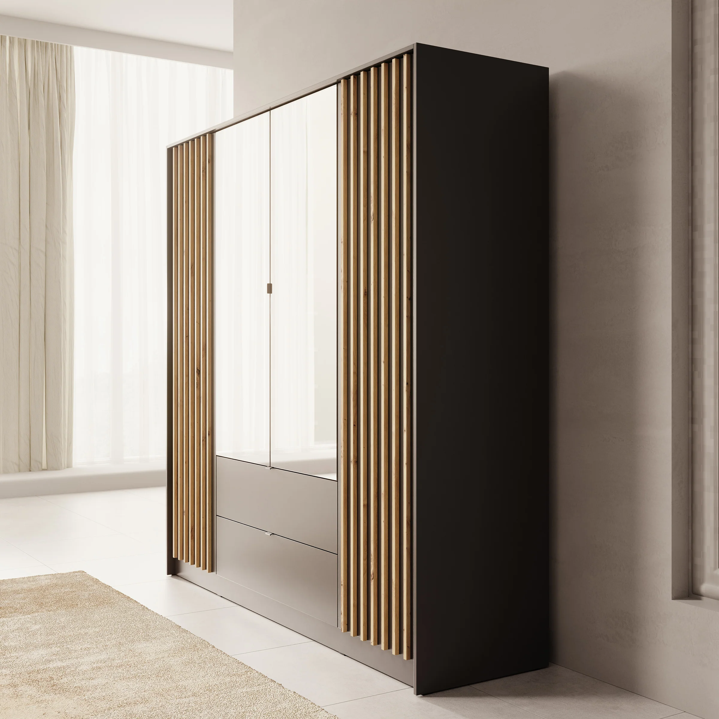 Kavalli - Kledingkast met 4 deuren - Zwart - 200x55x201 cm - Image 4