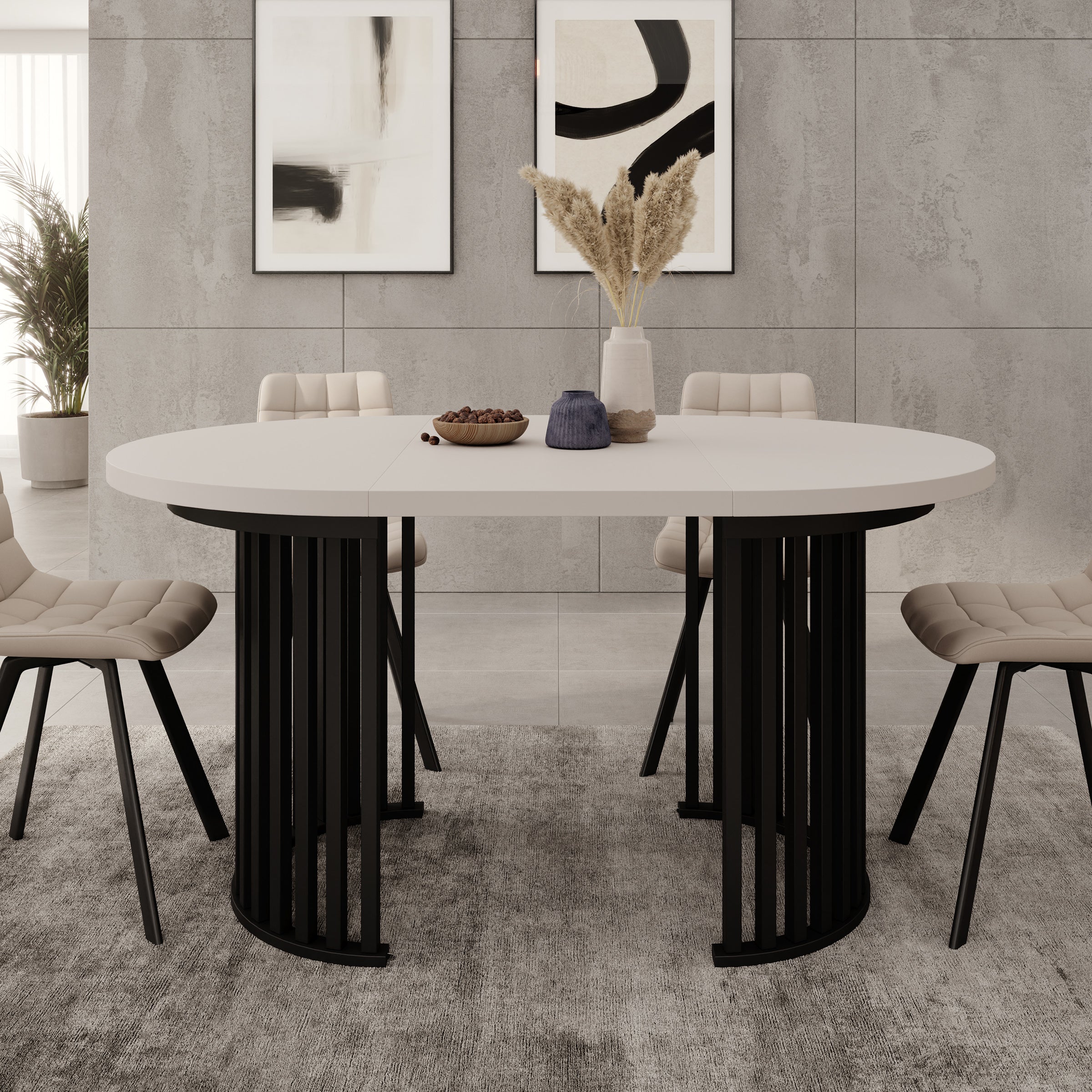 Kaya - Eetkamertafel - Beige/Zwart - Uitschuifbaar - 100/150/200x76 cm - Image 4