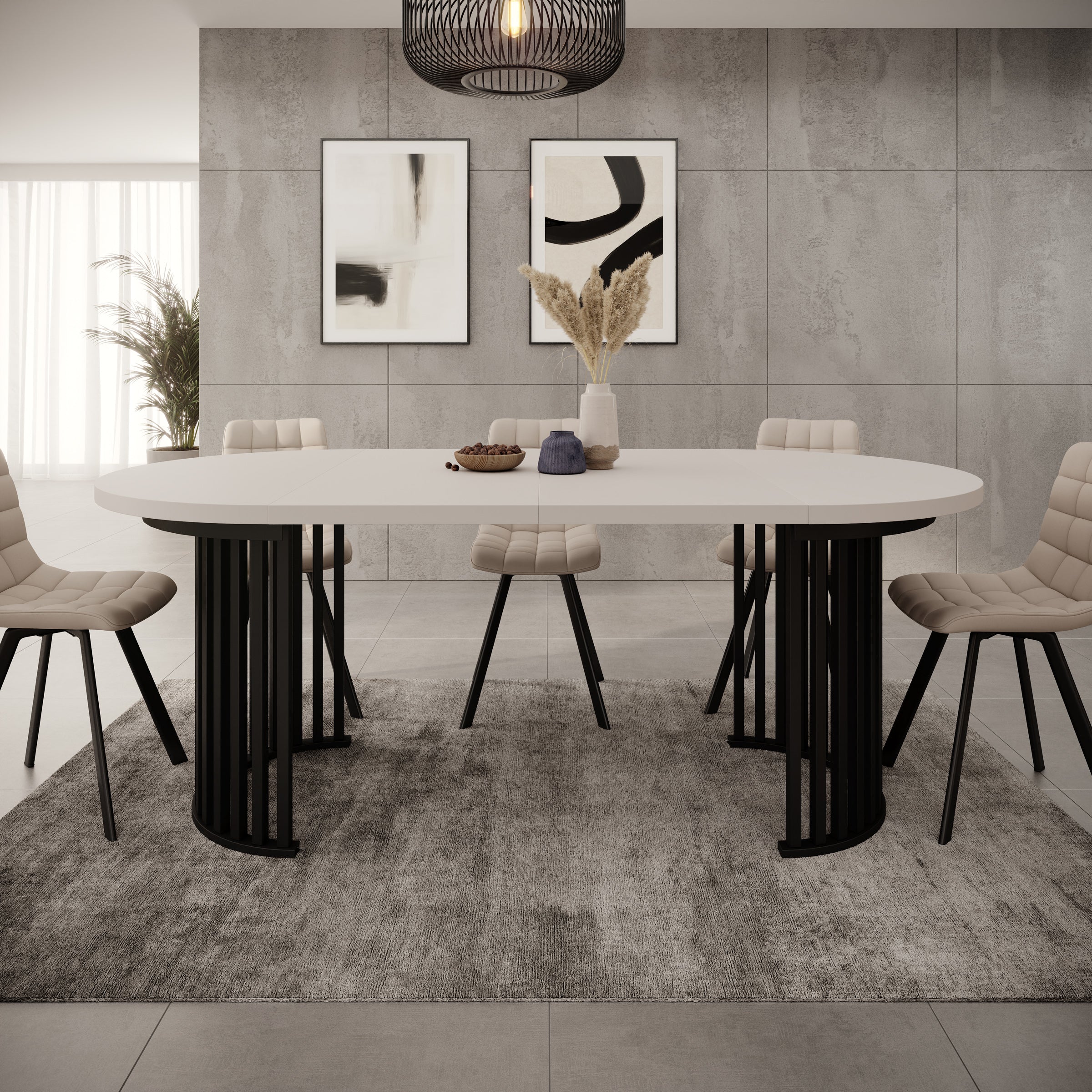 Kaya - Eetkamertafel - Beige/Zwart - Uitschuifbaar - 100/150/200x76 cm - Image 5